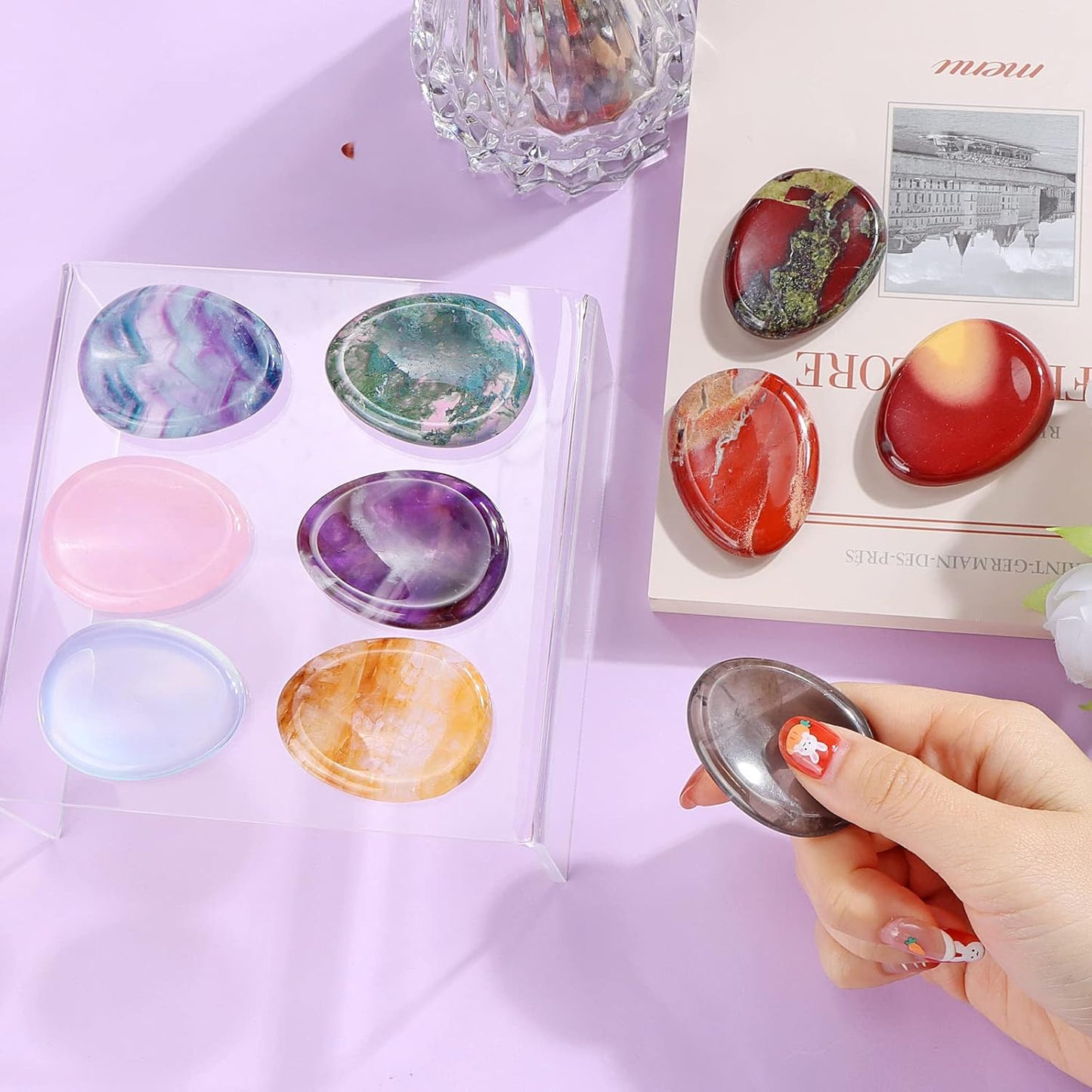 Artistone Smoky Quartz Crystal Chakra Thumb Worry Stone Teardrop Reiki Healing Stone Pocket Palm Stones for Anxiety Stress Relief Meditation Therapy Geometry Home Decor