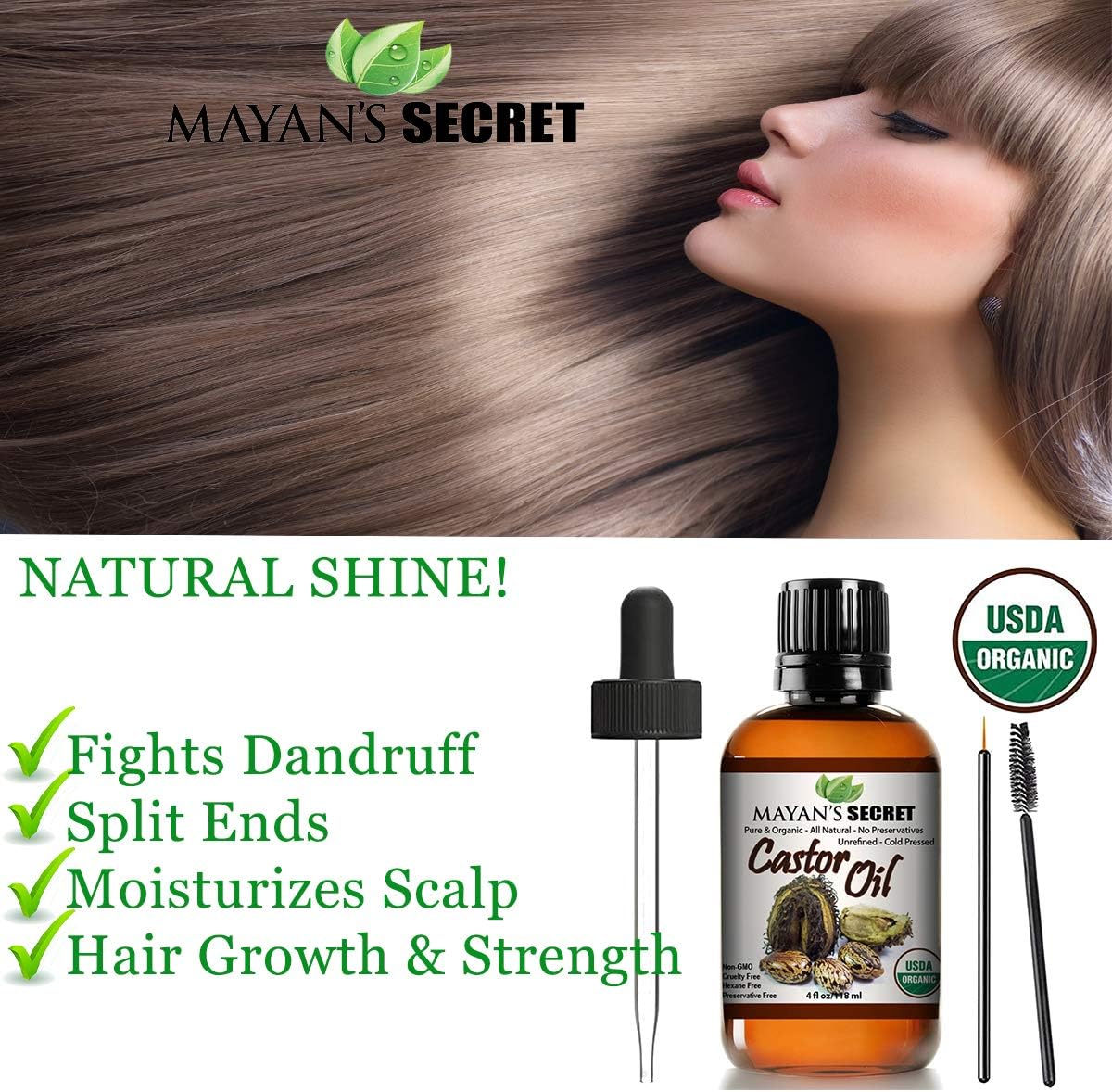 Mayan's Secret Certified Organic Castor Oil Nourishing and Strengthening Oil for Hair and Skin