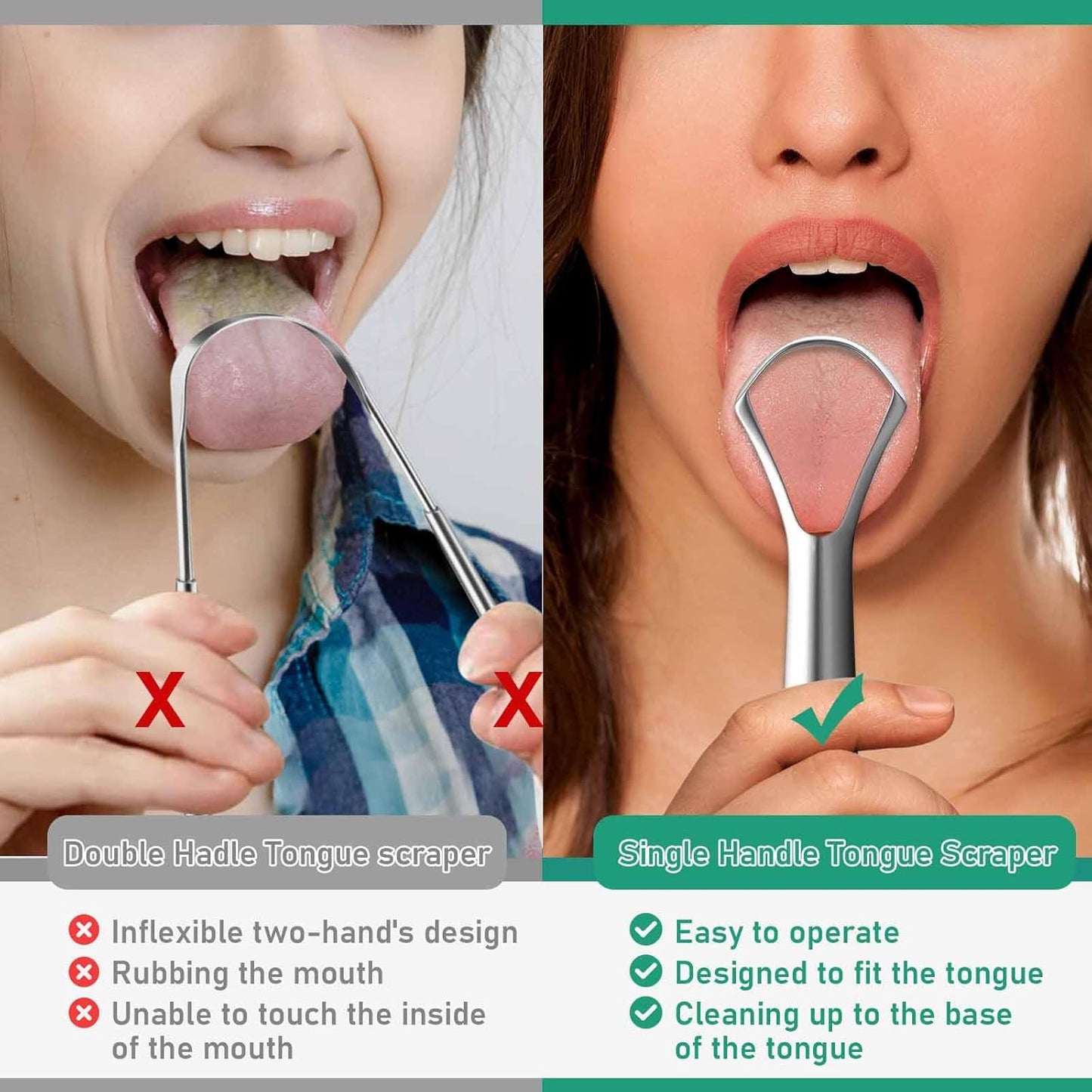 RONAVO Tongue Scraper Cleaner for Adults and Kids, Oral Hygiene, Oral Health, Improve Taste, No Smell, No Rust, 2 Colors (4 Pack)