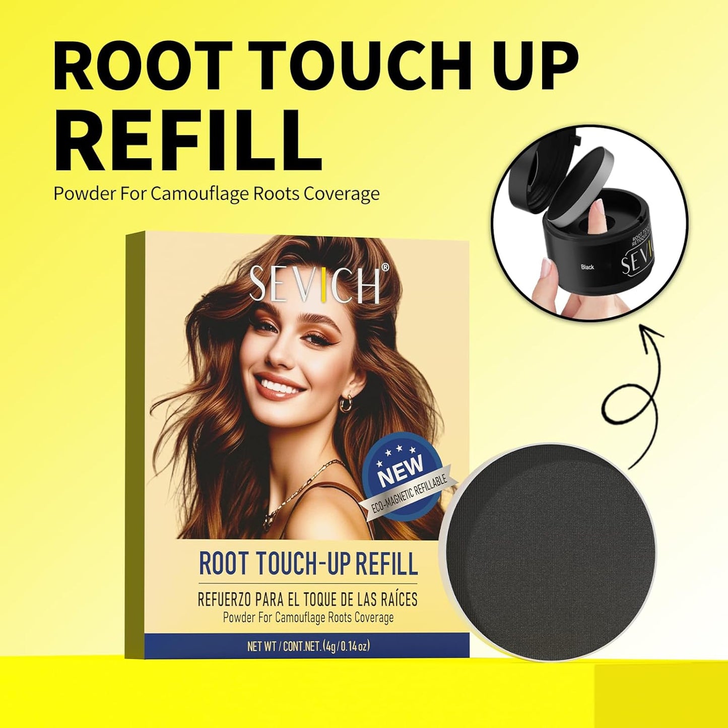 SEVICH Magnetic Replaceable Hairline Powder, Refill Pack 3 Pcs- Interhair Concealer, Environmentally Friendly Replacement, Waterproof and Sweatproof, Long lasting Coverage (Black)