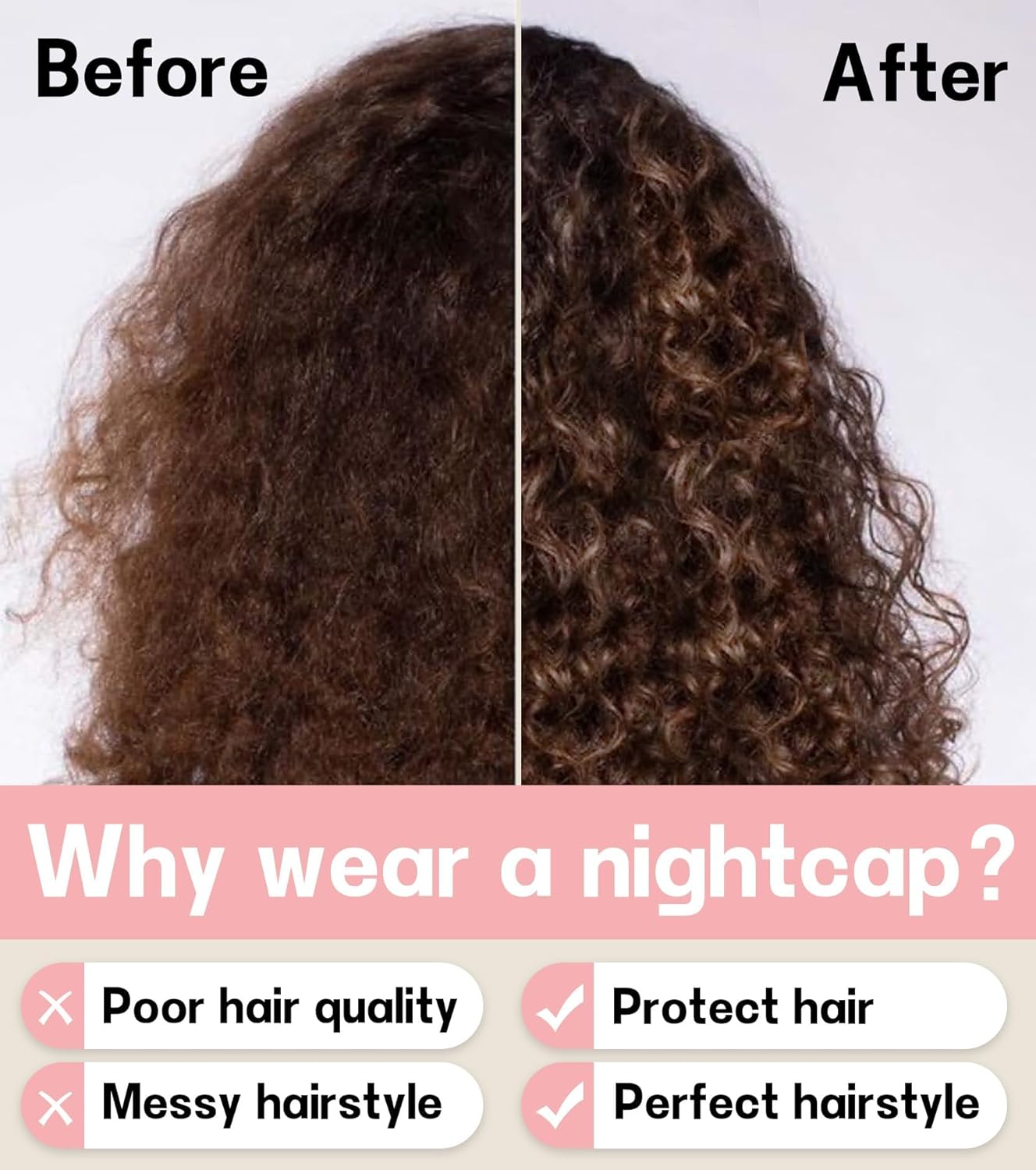 2pcs Silk Satin Bonnet Hair Wrap for Sleeping, Adjustable Strap Curly Natural Hair Night Caps for Women Men(Pink&Pink)