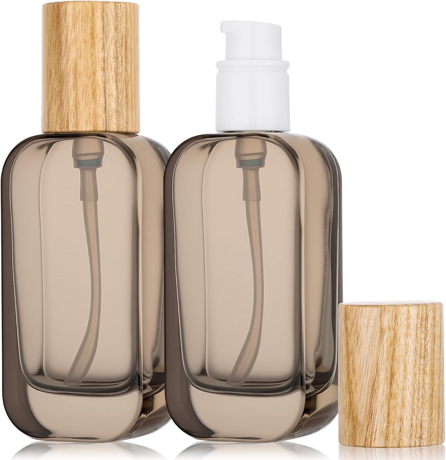 Segbeauty 1.7oz Empty Glass Travel Size Containers, 2pcs Glass Lotion Travel Pump Bottle Refillable, 50ml Black Lotion Pump Dispenser Leakproof, Silver Mini Sample Bottles for Cream Essential Oils