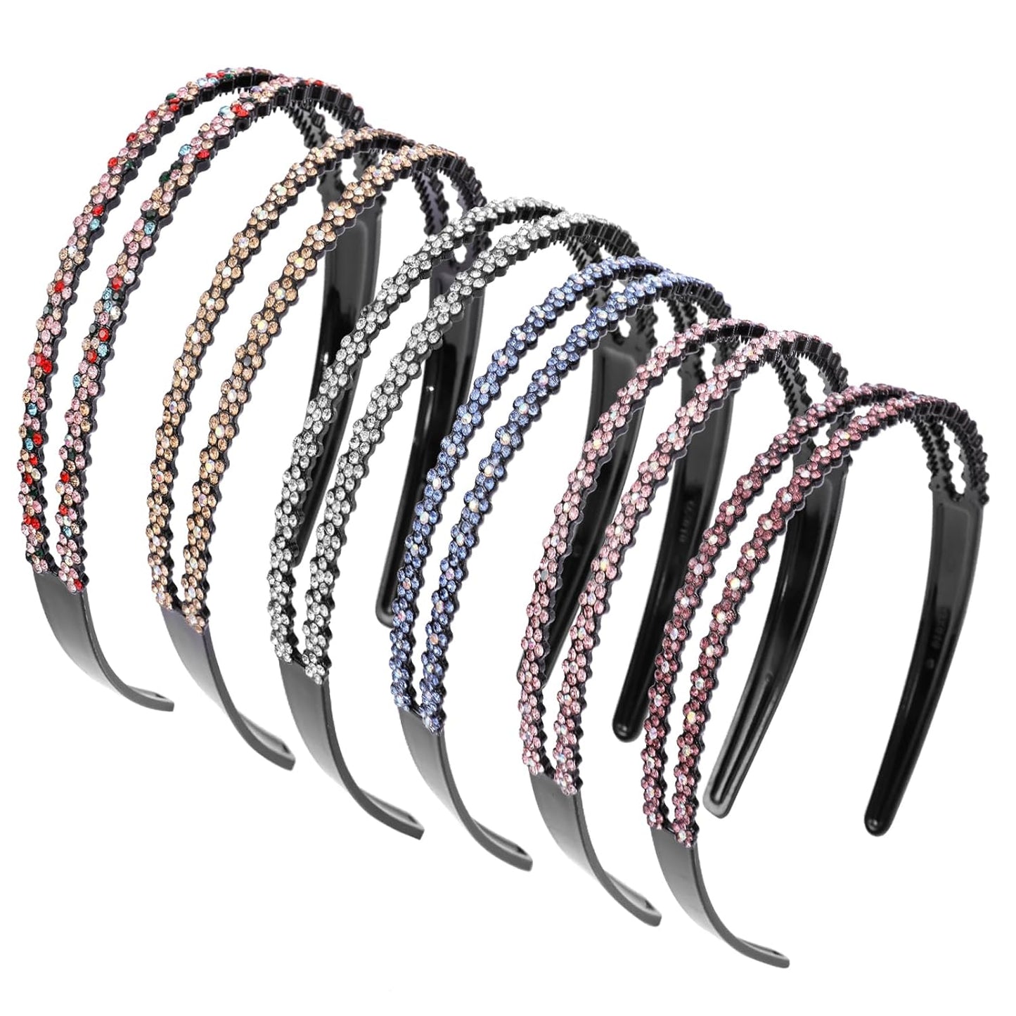 Plastic Rhinestone Headbands for Women Girls,6PCS Sparkly Crystal Headband Non Slip Tooth Hair Bands Rhinestone Hair Hoop,Comfortable Daily Prom Party Head Accessories