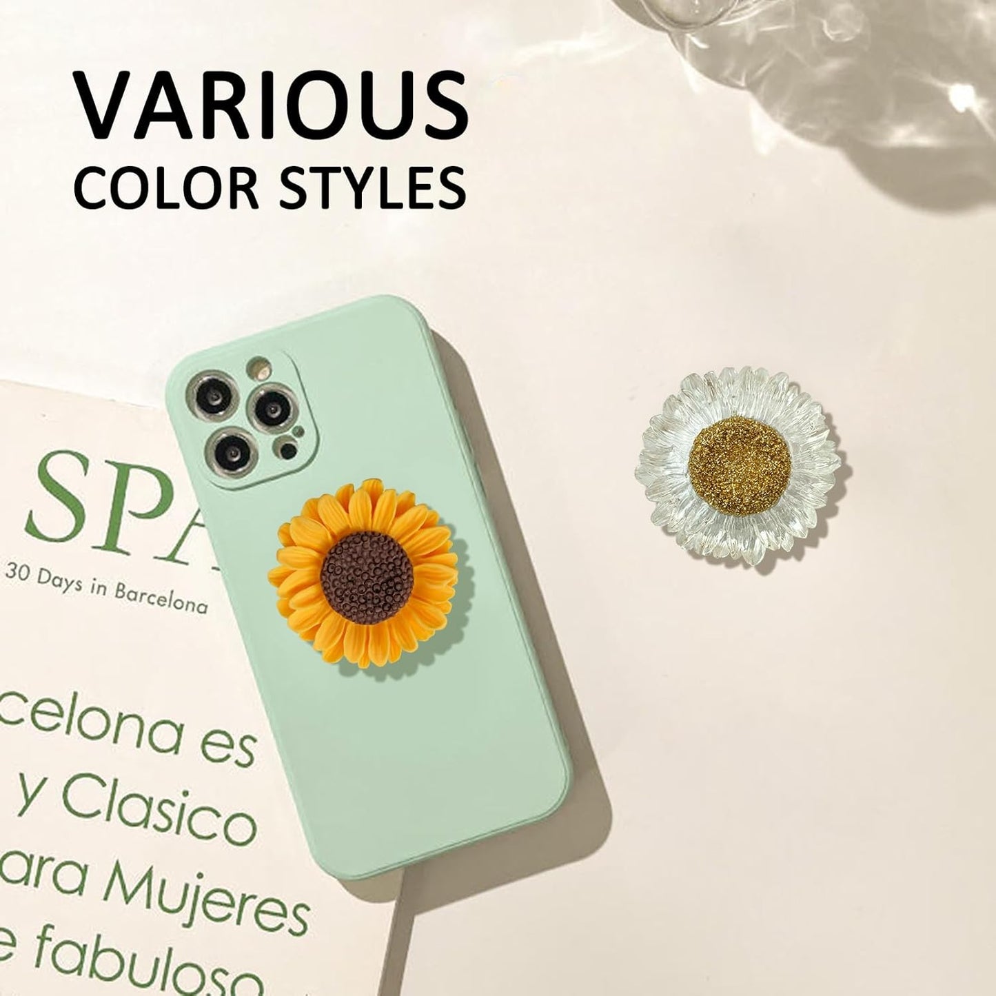 Cute Sunflower Shape Collapsible Expandable Cellphone Stand Multi Functional Mobile Phone Grip & Kicktand