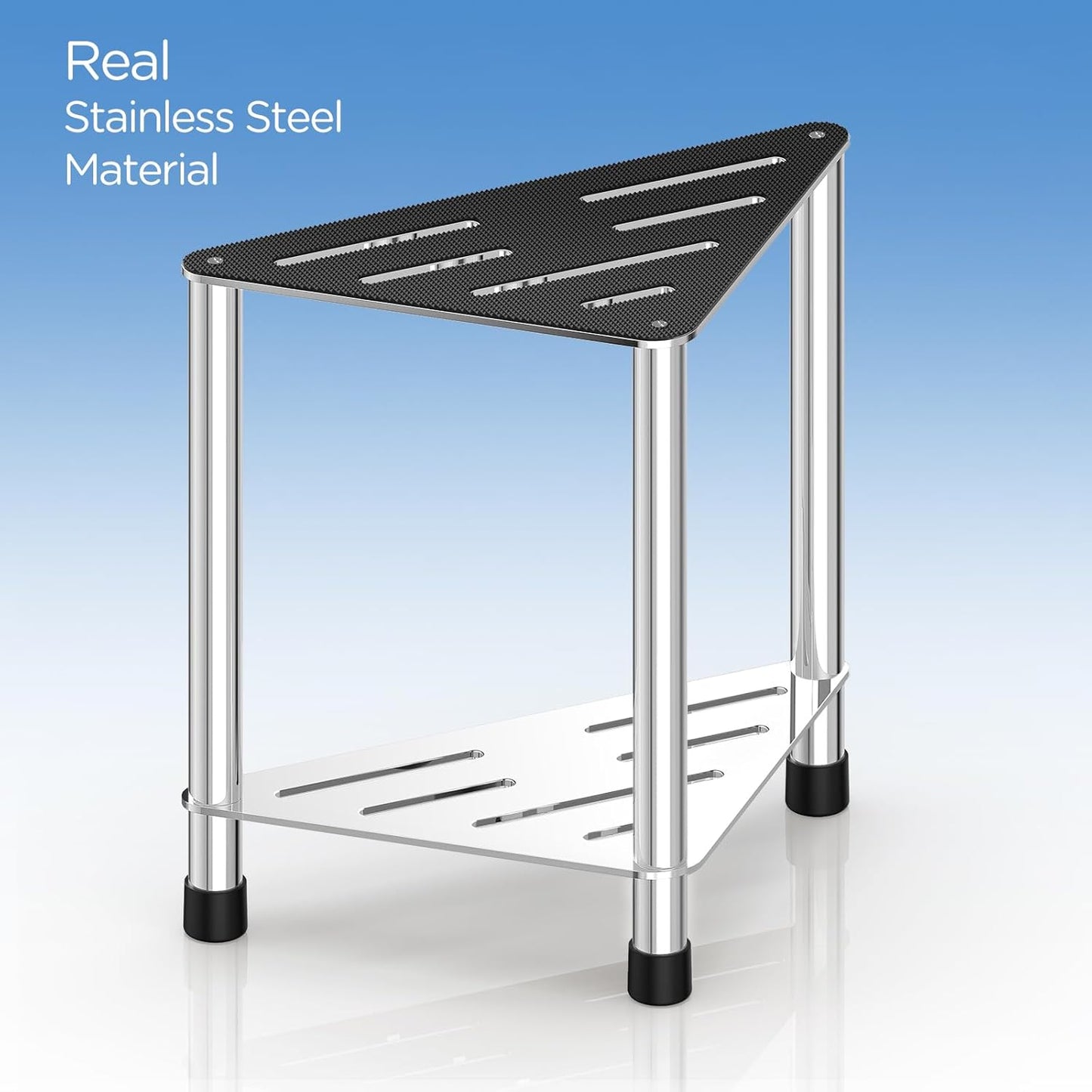 Stainless Steel Shower Stool for Inside Shower, 15.4'' H Shower Foot Rest, Corner Shower Stool with Storage Shelf, Shower Step for Shaving Legs, Bathroom Corner Shower Bench, Silver