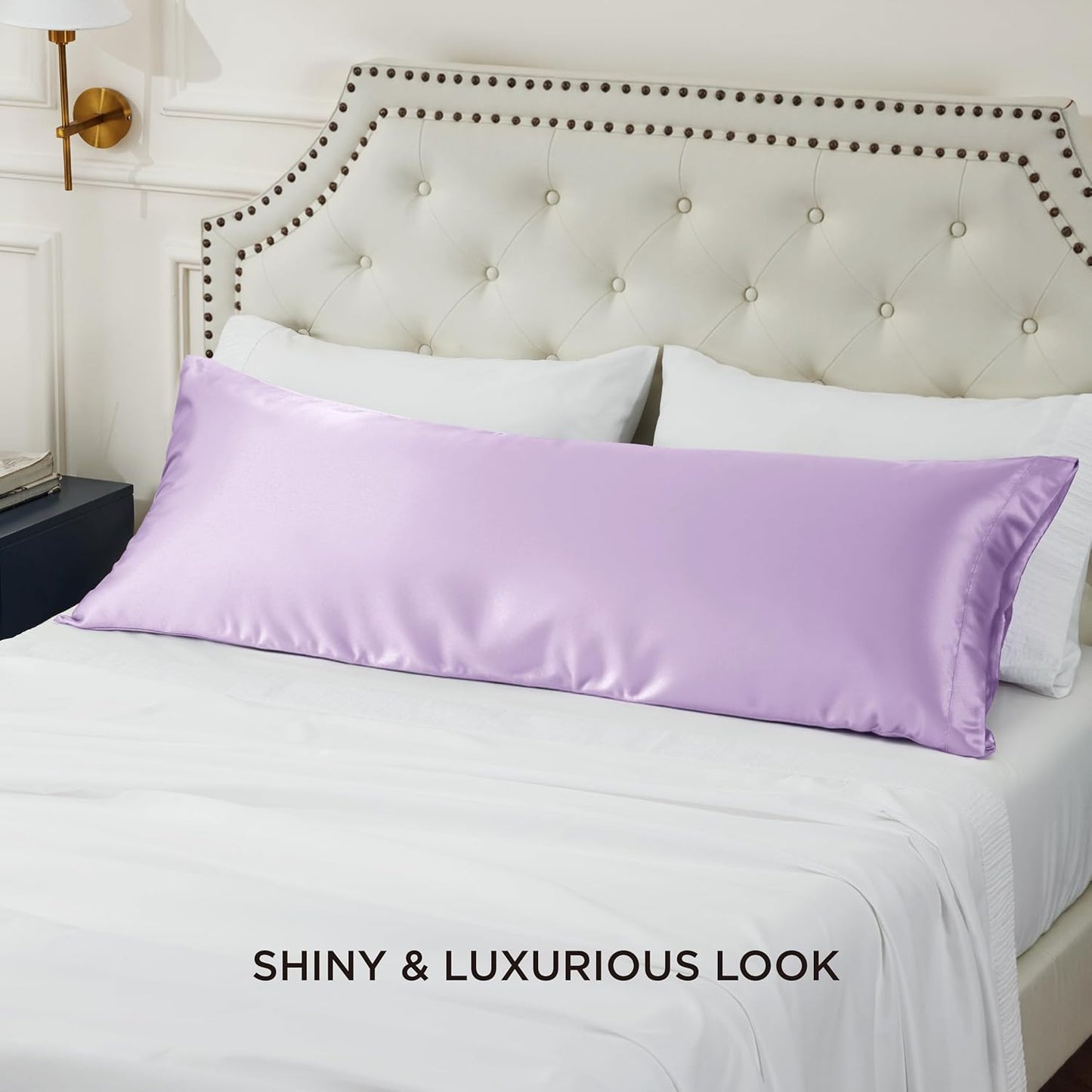 Bedsure Body Pillow Cover 20x54 Inches - Lavender Satin Similar to Silk Pillowcase for Hair and Skin, Cooling and Silky Long Body Pillow Pillowcase with Envelope Closure, Gifts for Women Men