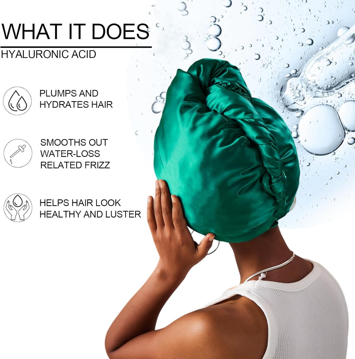 PROMEED Long Silk Hair Turban with Hyaluronic Acid Infusion, 100% 23 Momme Mulberry Silk Bonnet Hair Wrap for Sleeping