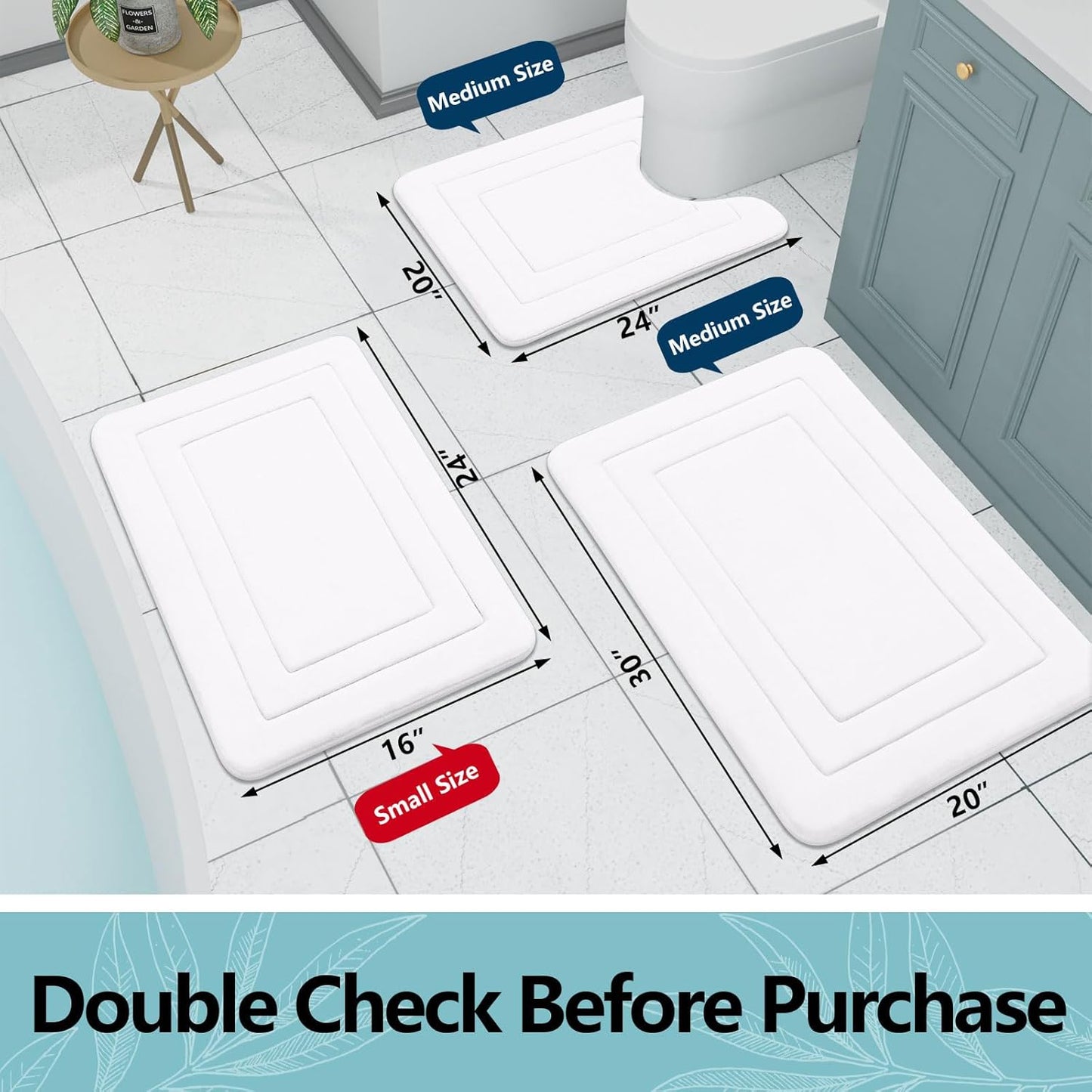 Arotive Memory Foam Bathroom Rug Mat 24x16, Ultra Soft and Absorbent Bath Mat, Machine Wash Dry, Comfortable Bath Rug Carpet for Bathroom Floor, Tub and Shower, White