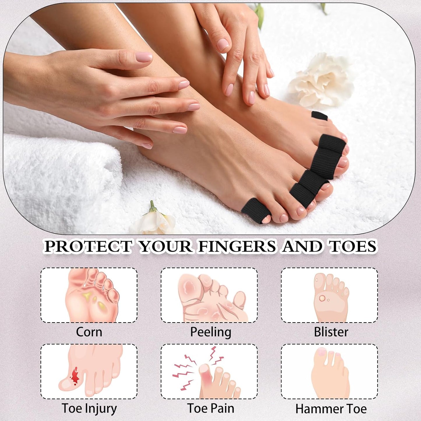 Blulu 24 Pieces Toe Tubes 0.98 Inches Cushion Tube Corn Pads for Toes Sleeves Soft Gel Protectors for Cushions Corns Blisters Calluses 3 Size(Black,Assorted Sizes)