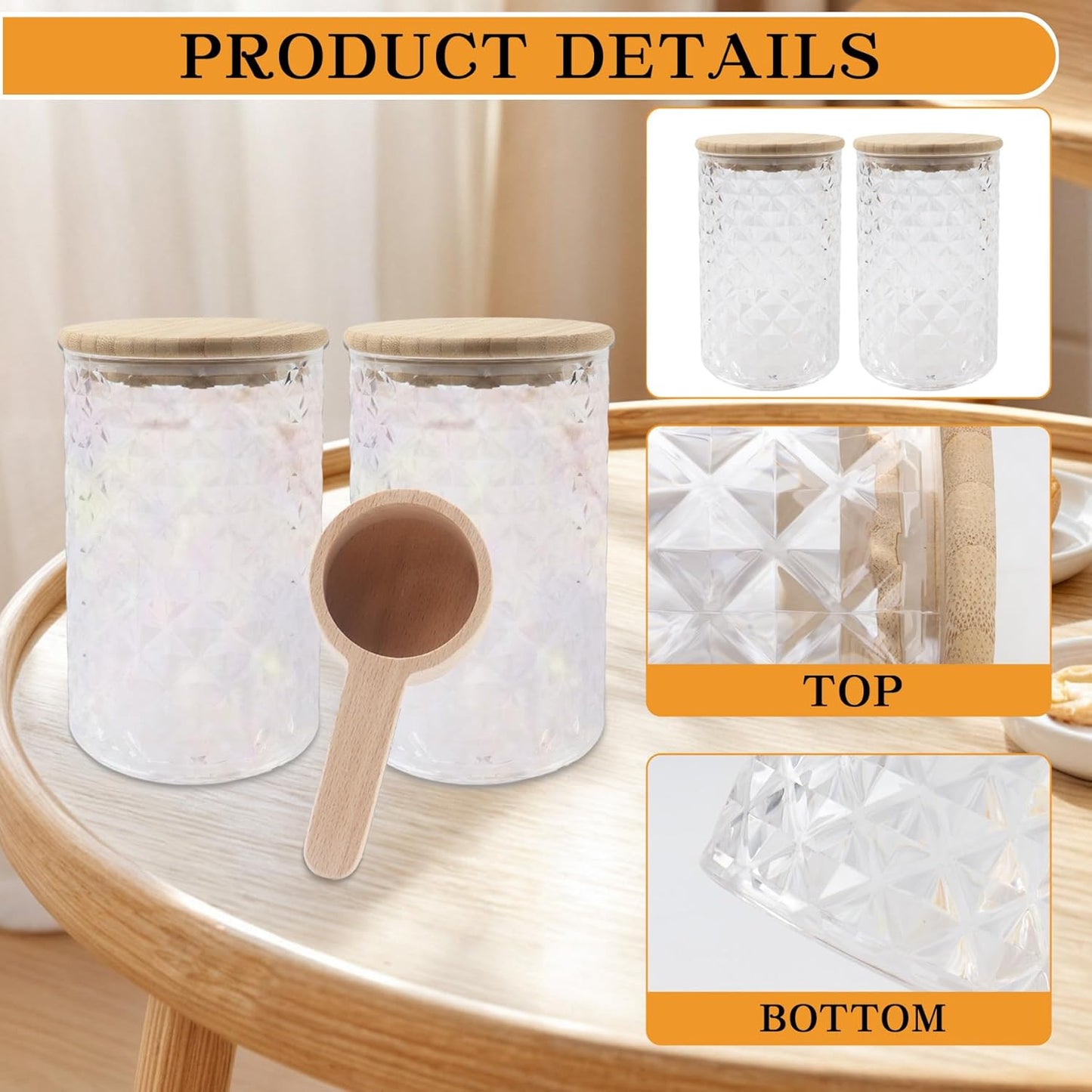 Klmnop 1200ML/42OZ Acrylic Bath Salt Jar with Wooden Scoop, Bath Salt Container with Sealing Lid for Bathroom Kitchen Storage Salt Candy Tea(Clear, Style 1)