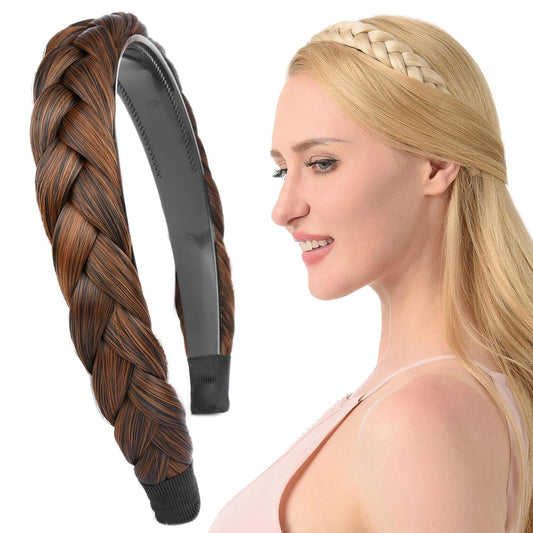 DIGUAN Width 0.9 inches Synthetic Hair Plaited Headband Braid With Teeth Hair Band Accessories for Women Girl (Dark Copper)