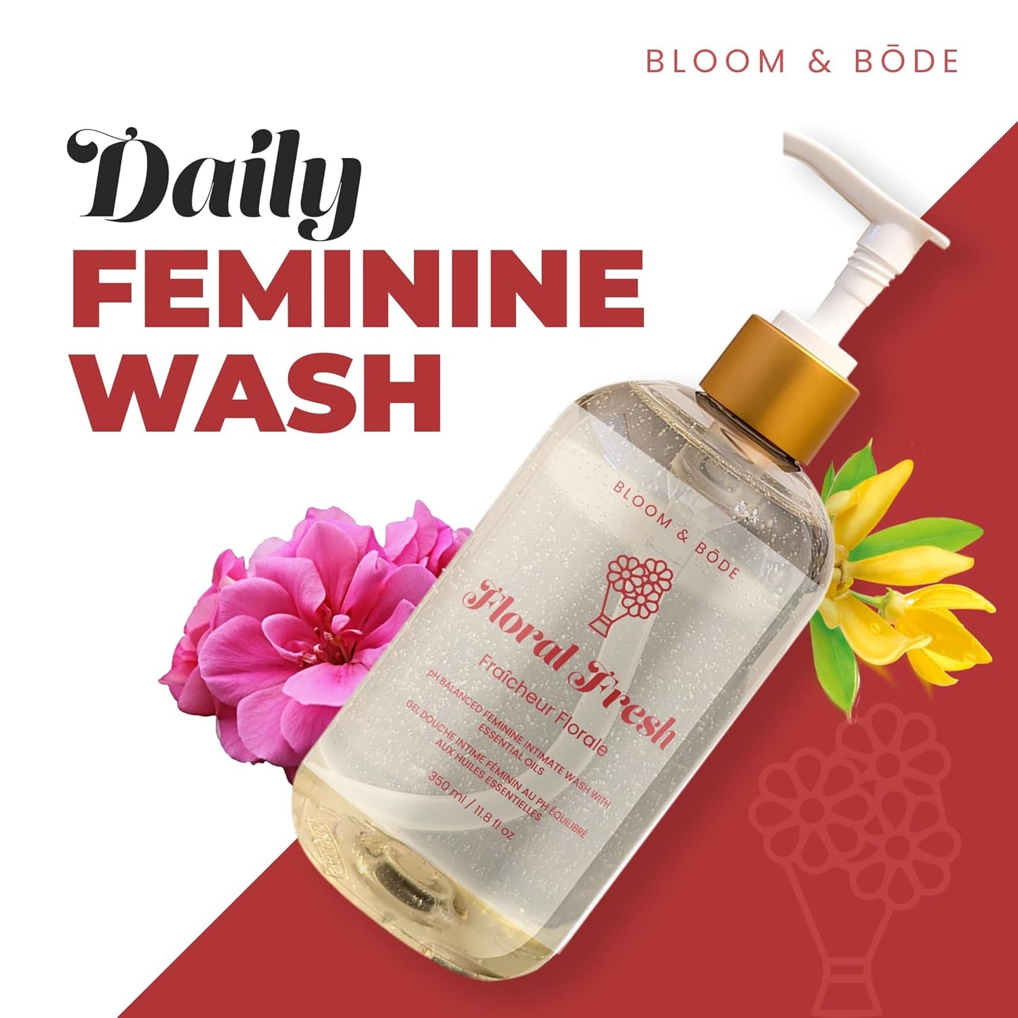 Bloom & Bōde Premium Feminine Intimate Wash - pH Balanced Feminine Wash - Ultra Mosturizing Intimate Wash With Essential Oils & Aloe Vera - Floral Fresh Scent, 350ml