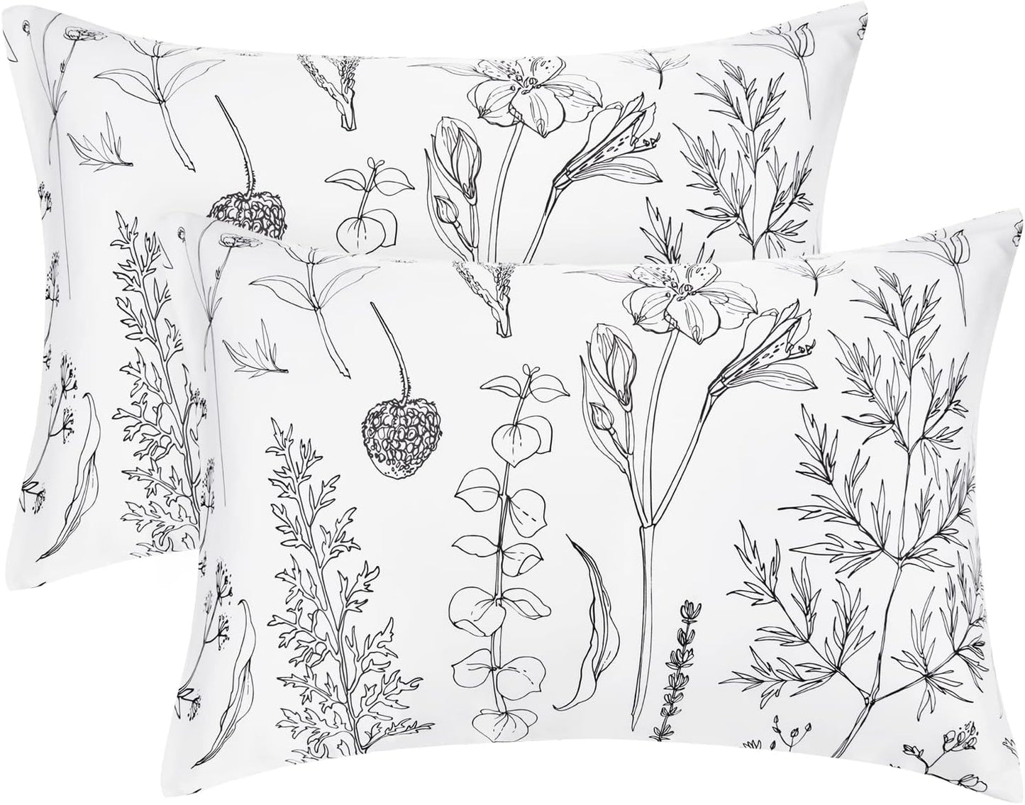 EXQ Home Pillowcase Silky Satin Pillowcase for Hair and Skin,Soft Cooling Printed Pillow Cases Queen Size Set of 2 Satin Pillow Case with Envelope Closure Flowers with White Background