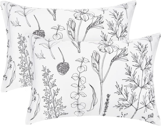 EXQ Home Pillowcase Silky Satin Pillowcase for Hair and Skin,Soft Cooling Printed Pillow Cases Queen Size Set of 2 Satin Pillow Case with Envelope Closure Flowers with White Background