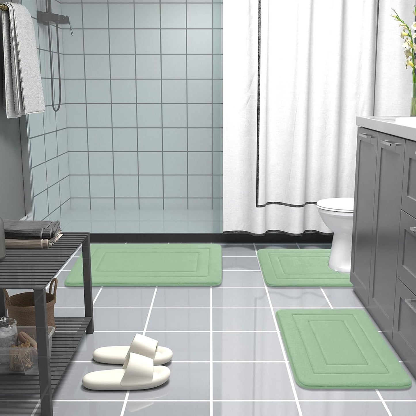 Arotive Memory Foam Bathroom Rug Mat 70x24, Ultra Soft and Absorbent Bath Mat, Machine Wash Dry, Comfortable Bath Rug Carpet for Bathroom Floor, Tub and Shower, Sage Green