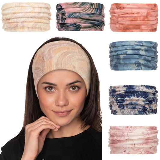 Cobahom 6Pcs Wide Headbands for Women Non Slip Soft Fabric Hair Wrap Boho Head Bands Elastic Sport Hair Bands for Workout Yoga Running (Natural Texture)