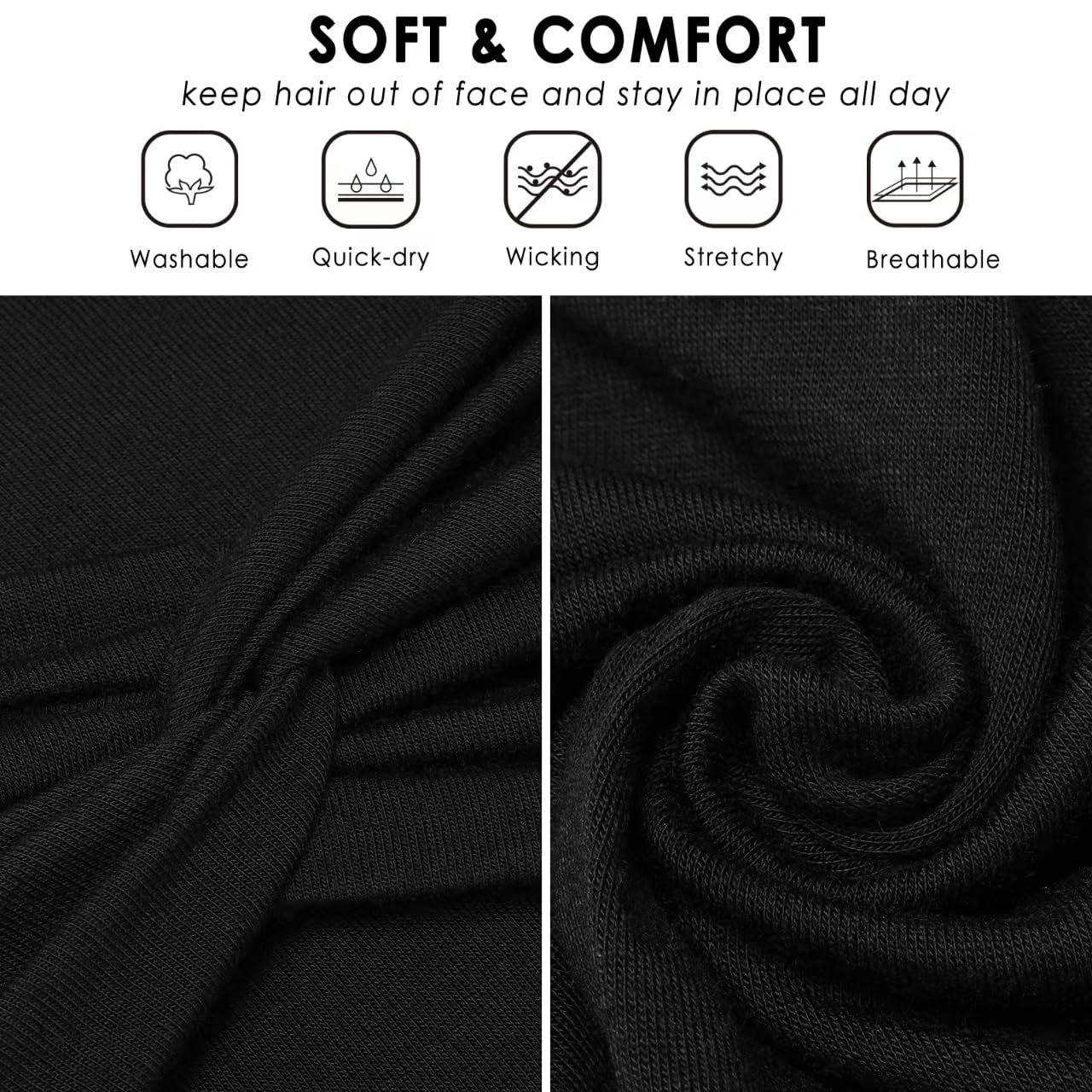 Extra Wide Headbands for Women, 7'' Large Cotton Like Turban Knotted Bandana Head Bands for Women Non Slip, Boho Headbands for Women's Hair (3Pcs White + 3Pcs Black, Extra Large 7" Wide)