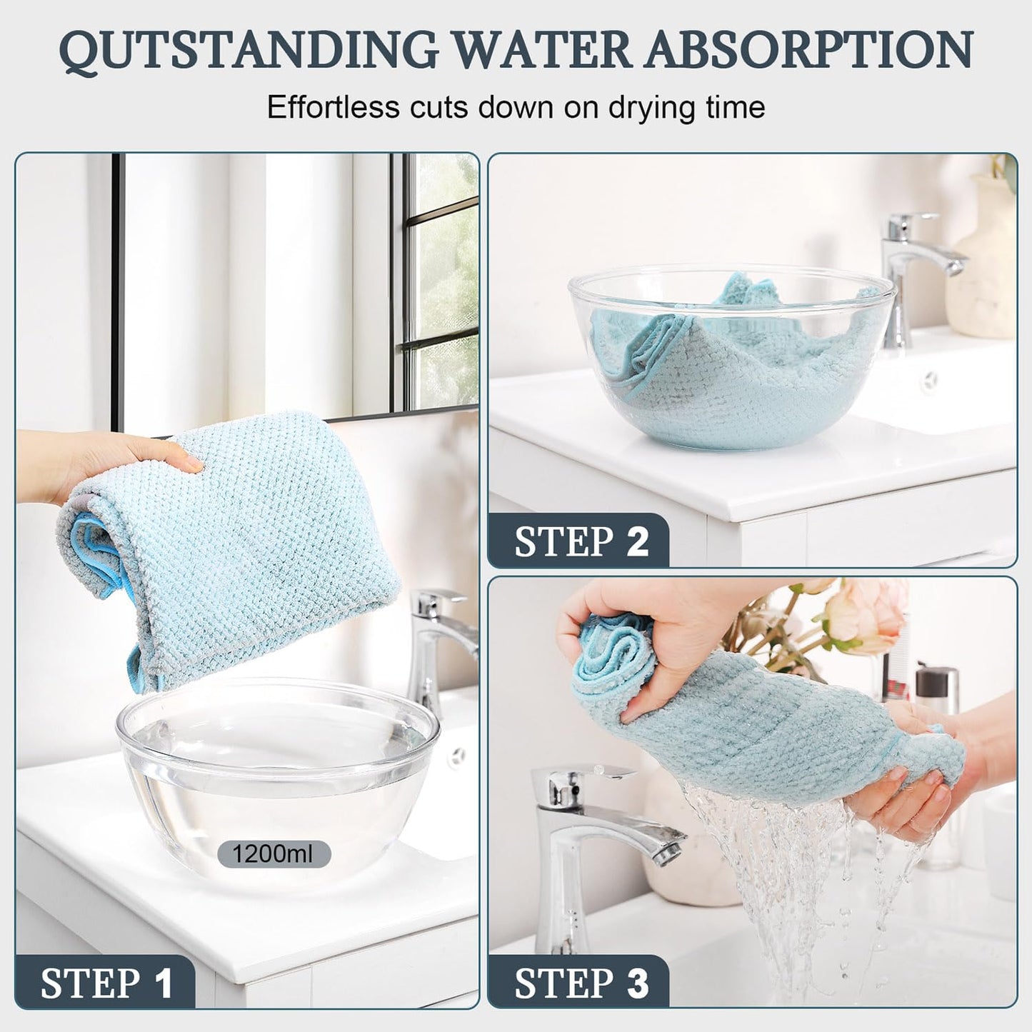 BEoffer 2 Pack Microfiber Hair Towel - 41 x 24 inches Super Soft, Absorbent, Fast Drying Without Frizz Hair Towel Wrap for Women Long, Thick, Curly Hair - Hair Turbans with Elastic Strap