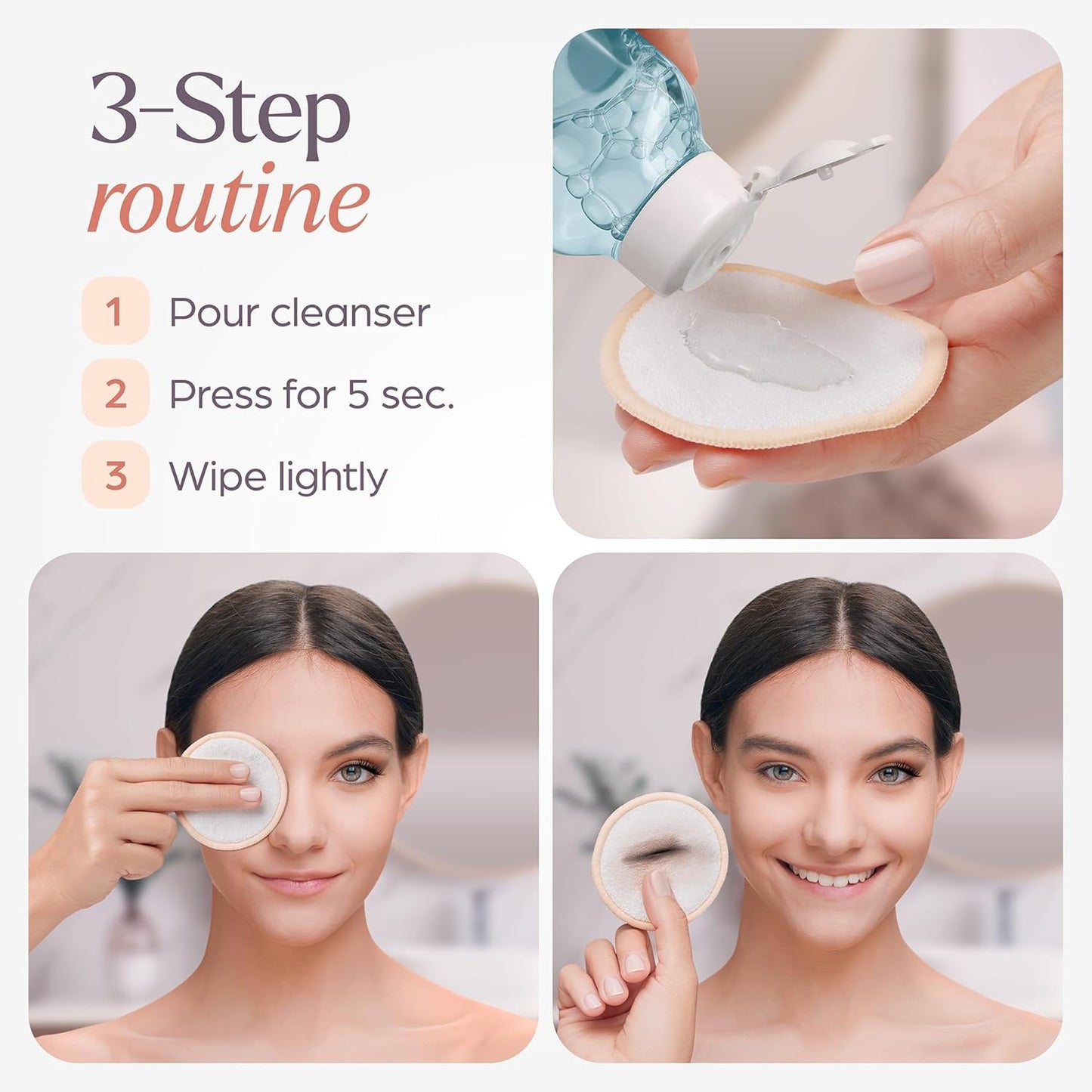 Reusable Cotton Rounds for Face - (20 Pack) Soft Reusable Makeup Remover Pads with Washable Drawstring Laundry Bag & Bamboo Holder - All Skin Type Skincare Set Facial Cleaning Cloth