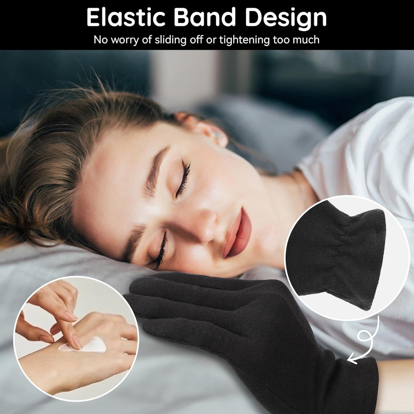 Segbeauty 8 Counts Elastic Black Lotion Gloves Overnight for Women, 4 Pairs Moisturizing Hand Cotton Gloves for Men with Elastic Band, Moisture Glove for Sleeping Working, Soft Sleep Lotion Mitt Glove