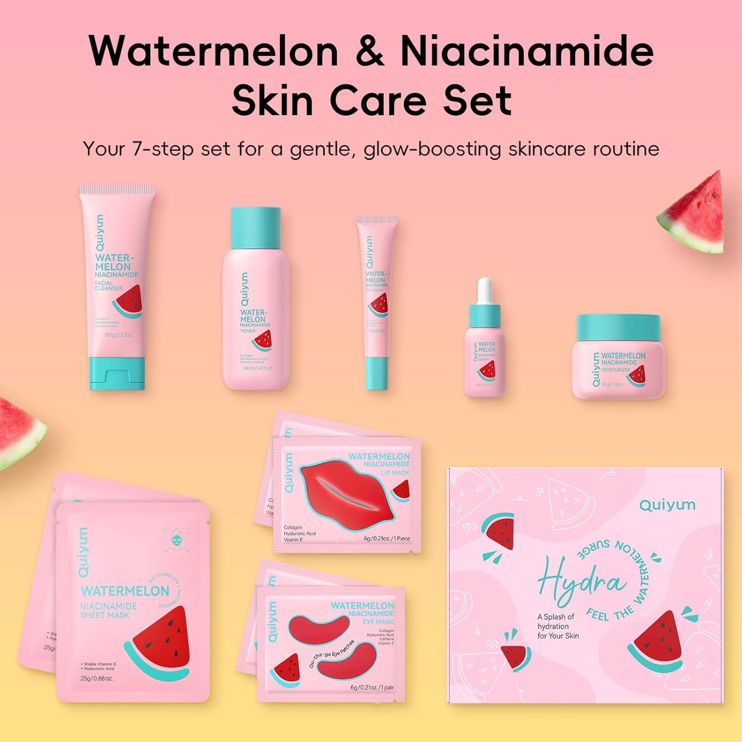 Watermelon & Niacinamide Skin Care Sets, Routine Facial Skincare Product,Beauty for women, Hydration, Moisturizing, Oil Control, Glow Up, Teen Girl Gifts Trendy Stuff, Spa-Like at Home