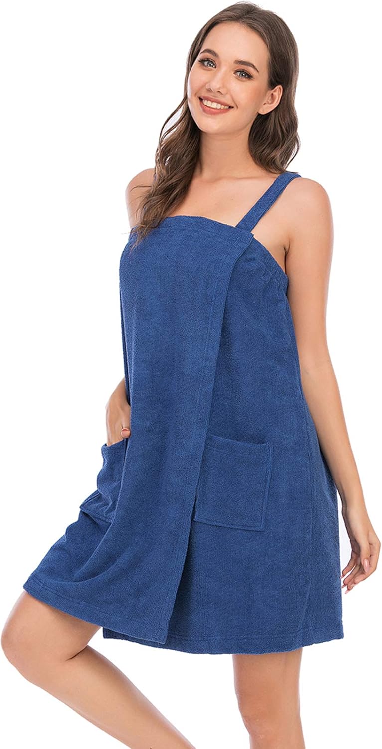 Veseacky Women Bath Wrap Towel for Womens Shower with Pocket Adjustable Spa Robe & Facial Headband
