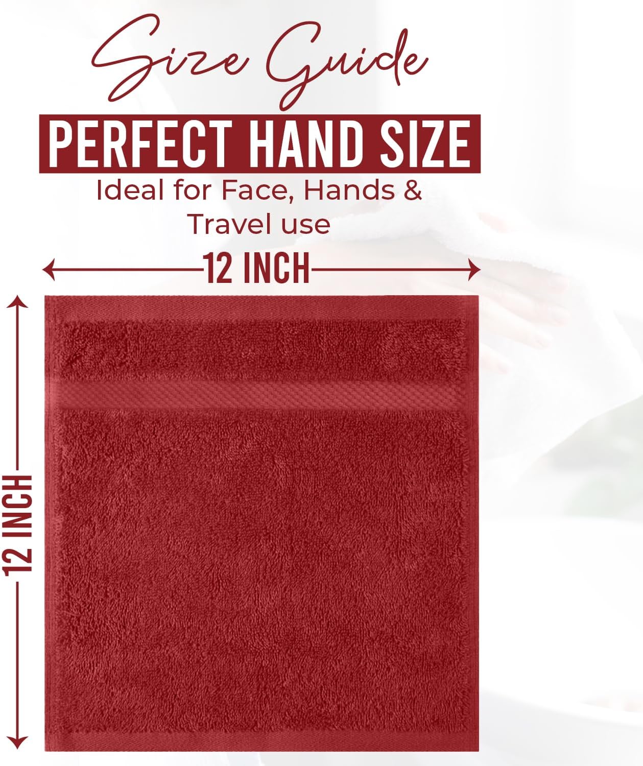 DAN RIVER 12-Pack Premium 100% Cotton RED Face Towels – Reusable Face Towel Set, Soft & Absorbent Small WashCloths for Bathroom & Body – Hand and Face Towels, 550 GSM (12x12 in)