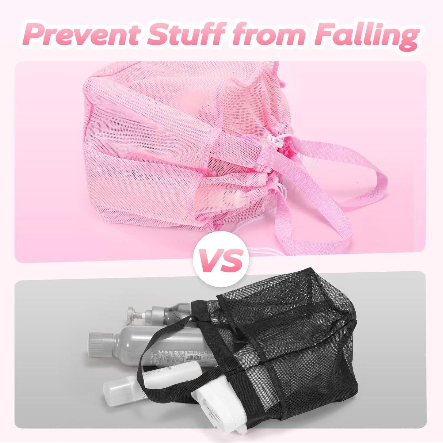 Mesh Shower Caddy Portable with Drawstring, Dorm Room Essentials for College Students Girls, Large Shower Bag for Camping,Swimming,Gym,Travel,Bathroom - Pink