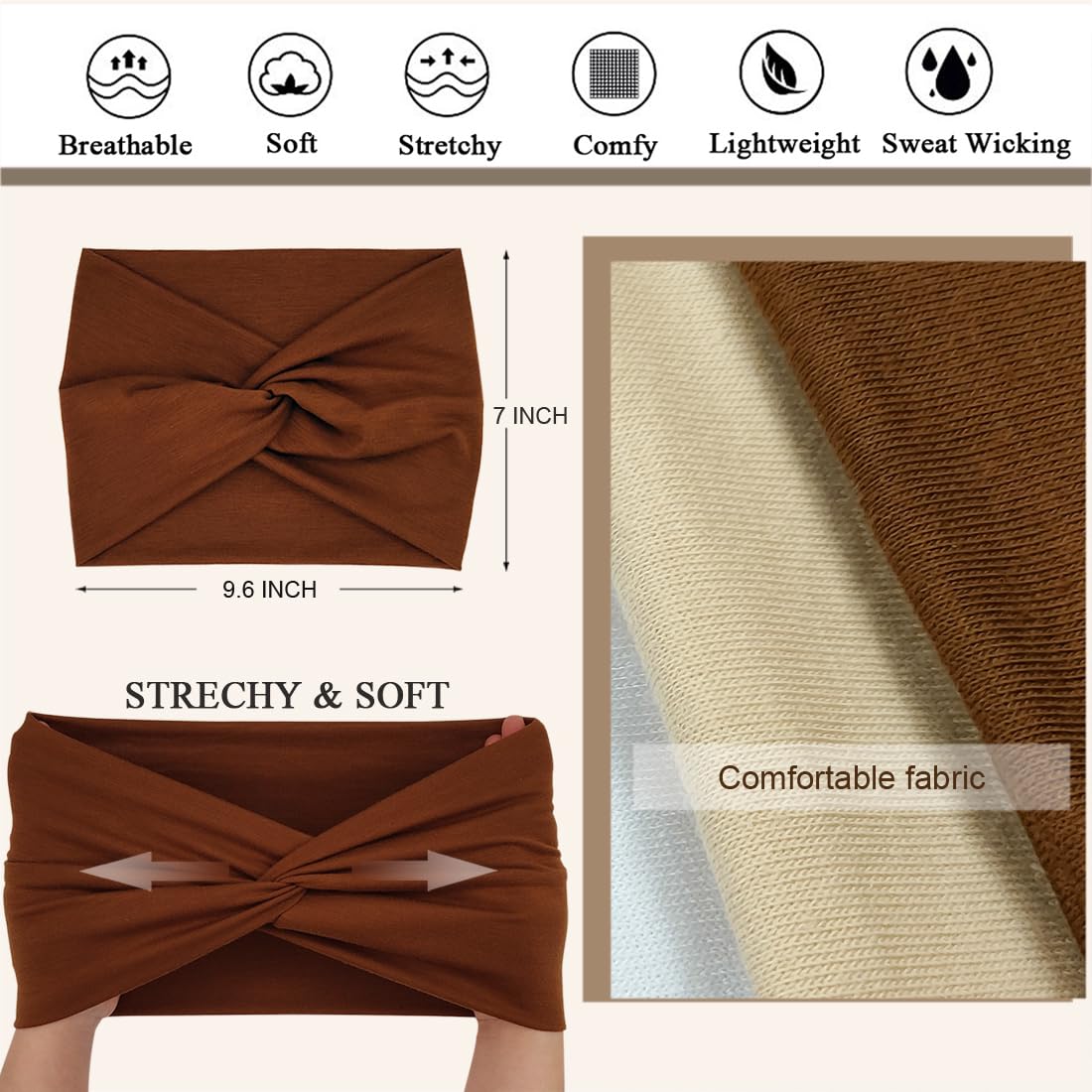 Extra Wide Headbands For Women 7'' Large Headband Twist Head Bands Women's Hair Band Stretchy Turban Styling Accessories 8 Pack