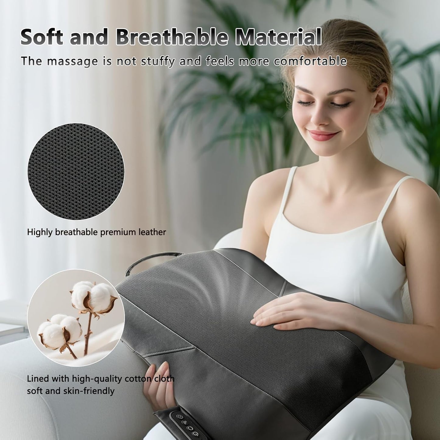 Back Massager for Pain Relief Deep Tissue, Ultrathin Rolling Up and Down Full Back Massage with Heat, 4D Shiatsu Kneading, Shoulder Massager, Extended Widened Design for Home, Office, Car Use, Beige