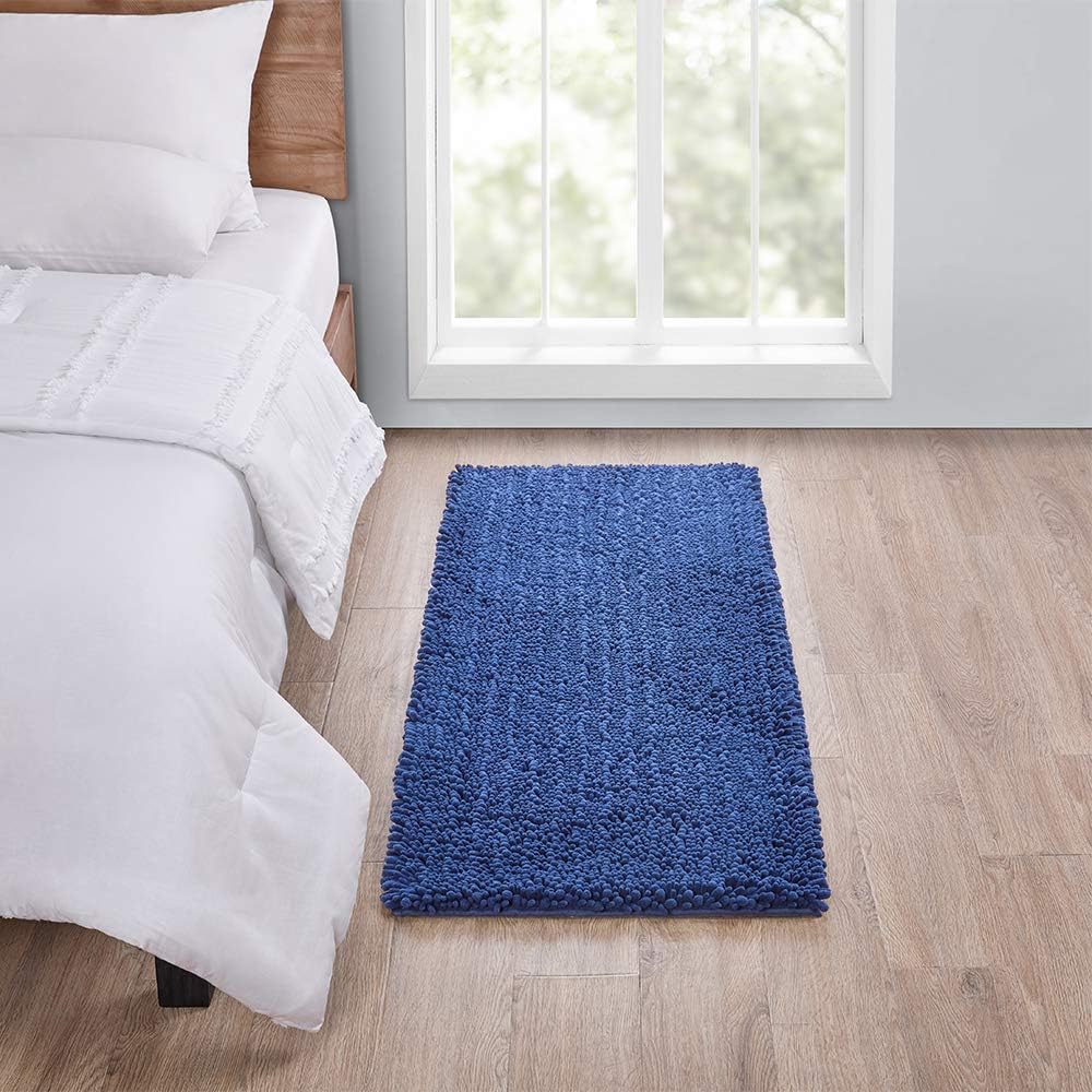 Walensee Large Bathroom Rug Non Slip Bath Mat (72x24 Inch Dark Blue) Water Absorbent Super Soft Shaggy Chenille Machine Washable Dry Extra Thick Perfect Absorbant Best Plush Carpet for Shower Floor