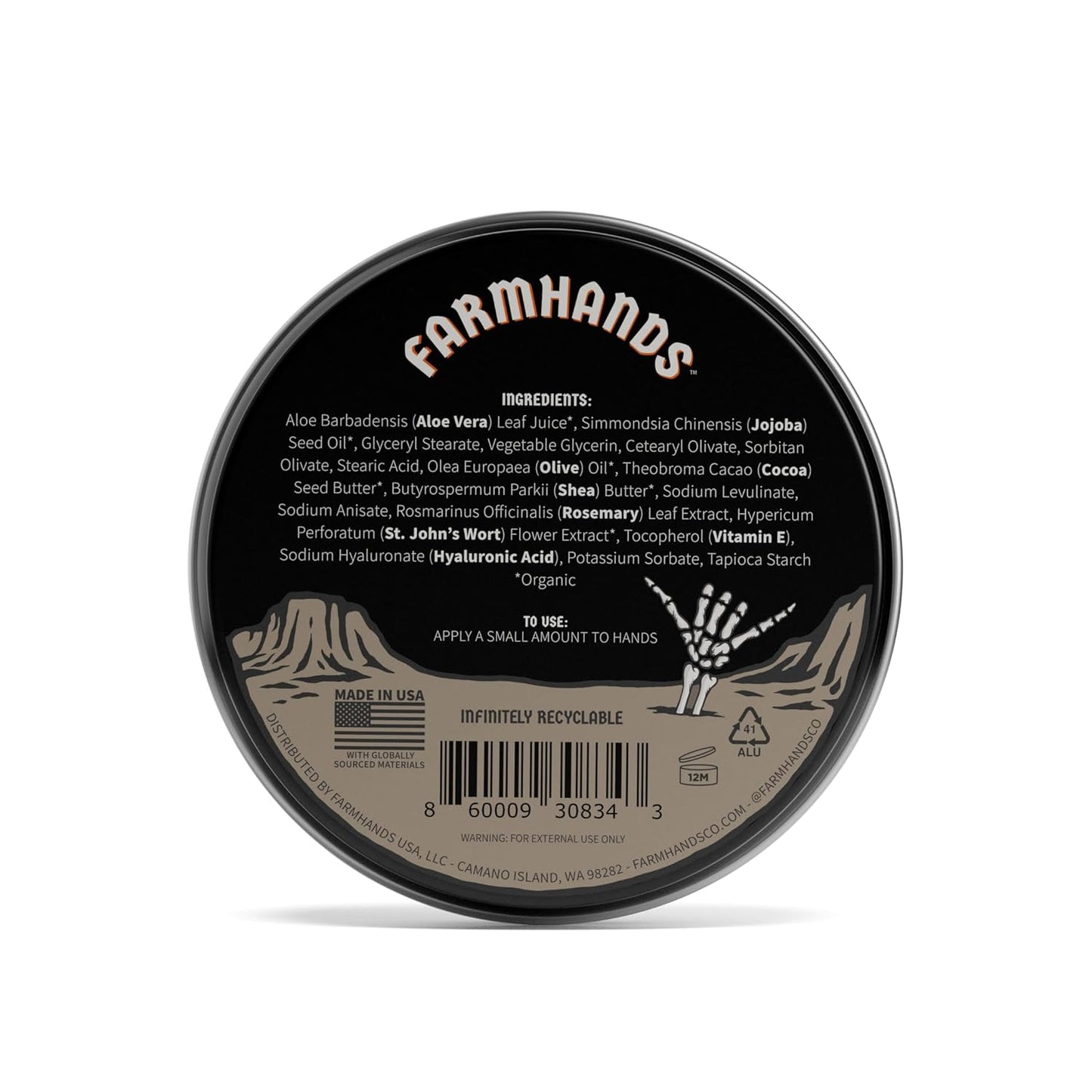 Farmhands Natural & Non-Greasy Hand Cream for Dry, Cracked Hands - No Added Fragrance, Fast-Absorbing with Clean & Organic Ingredients - Repairing Skincare - 2oz Tin