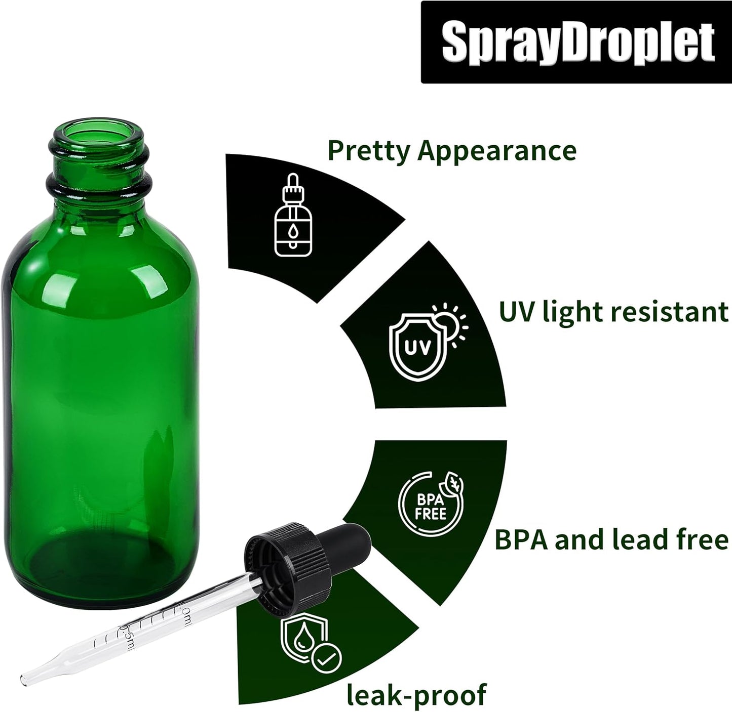48 Pcs, 2oz Glass Dropper Bottle, Leakproof Tincture Bottles with Dropper, Green Reusable Eye Dropper Bottle, for All Kinds of Liquids (Green, 2oz-48pcs)