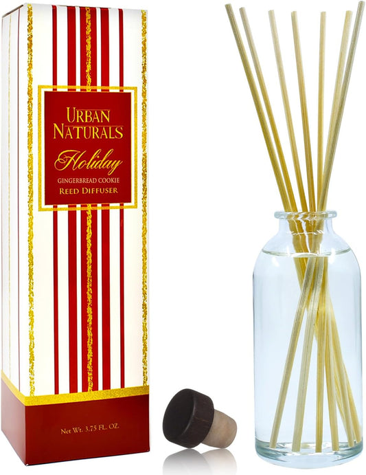 Urban Naturals Gingerbread Cookie Reed Diffuser Set - Warm Vanilla, Nutmeg, Cinnamon & Ginger - Made in The USA