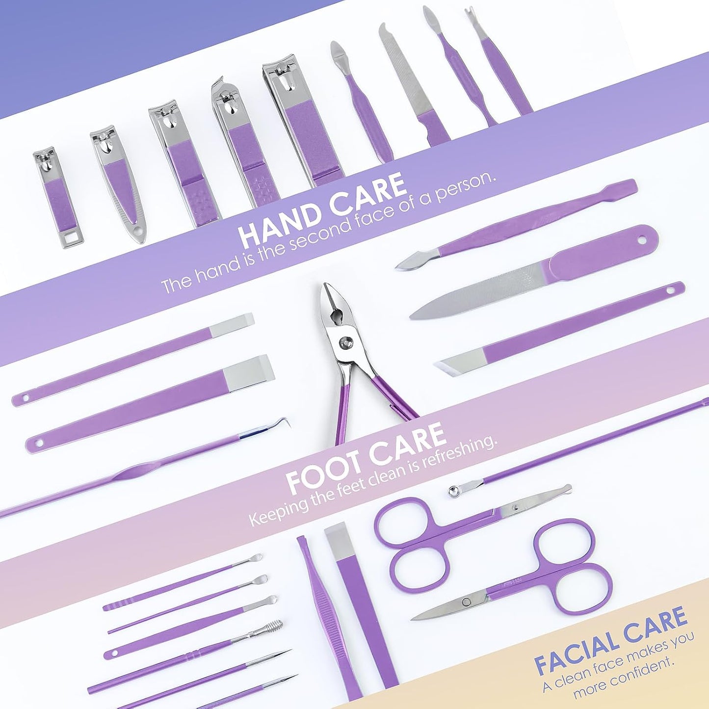 Manicure Set Professional Manicure Kit - 30 in 1 Pedicure Kit Nail Clippers Set Stainless Steel Nail Kit for Women - Purple