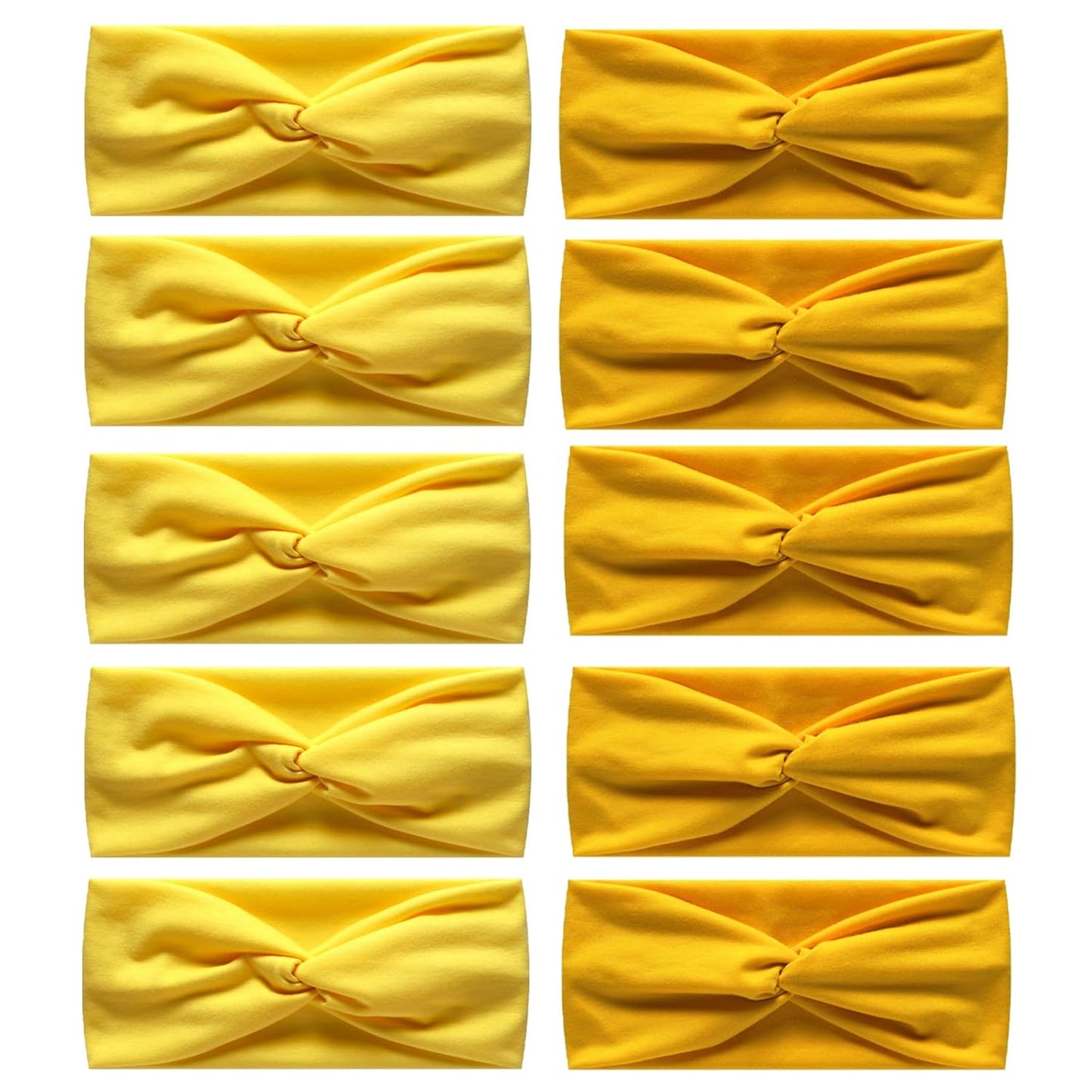10 Pcs Wide Absorbent Sport Headbands for Women, Non-slip, Stretchy, Soft Cotton Twist Knotted Hair Bands for Daily Workout Yoga Running Sports, Yellow