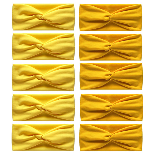 10 Pcs Wide Absorbent Sport Headbands for Women, Non-slip, Stretchy, Soft Cotton Twist Knotted Hair Bands for Daily Workout Yoga Running Sports, Yellow