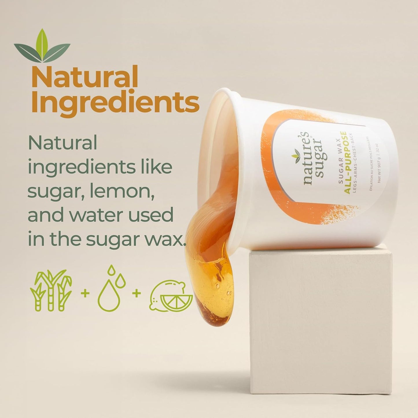 Nature’s Sugar Wax All-Purpose Sugaring Paste for Legs, Back, Arms, Chest - 32oz - Beginner-Friendly Sugar Wax Hair Removal for All Skin Types - Vegan & Cruelty-Free