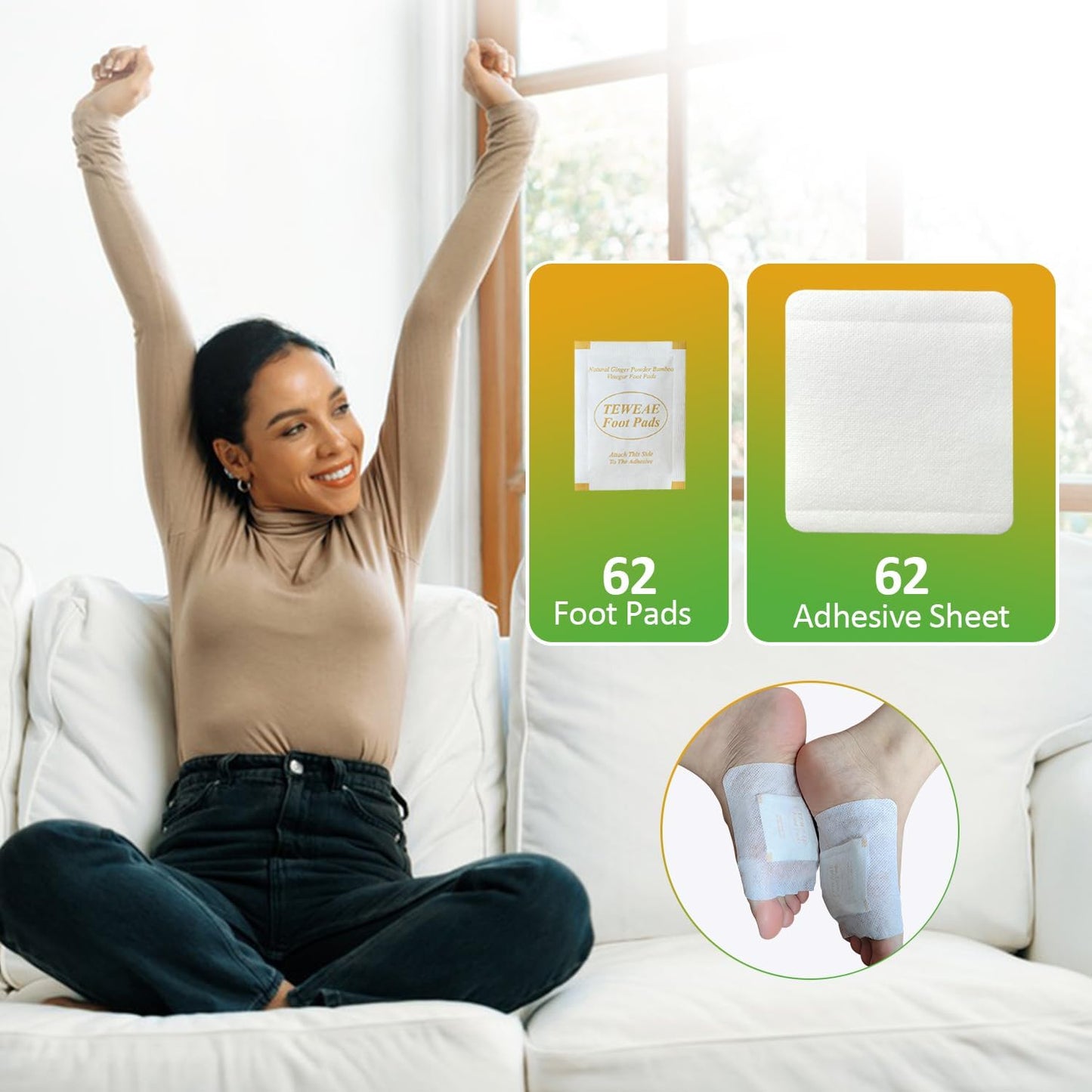 122 Pads Foot Pads Natural Turmeric & Ginger, Wormwood, Bamboo Vinegar, Included 122Pads Goodnight Patches and 122 Adhesive Sheets