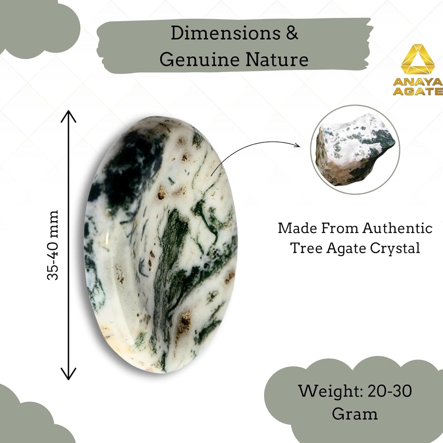 Tree Agate Worry Stones – Crystal Thumb Worry Stone for Anguish, Stress – Relaxing & Soothing Balance Stones for Meditation, Relief – Healing Stones & Crystals for Men, Women - Tree Agate