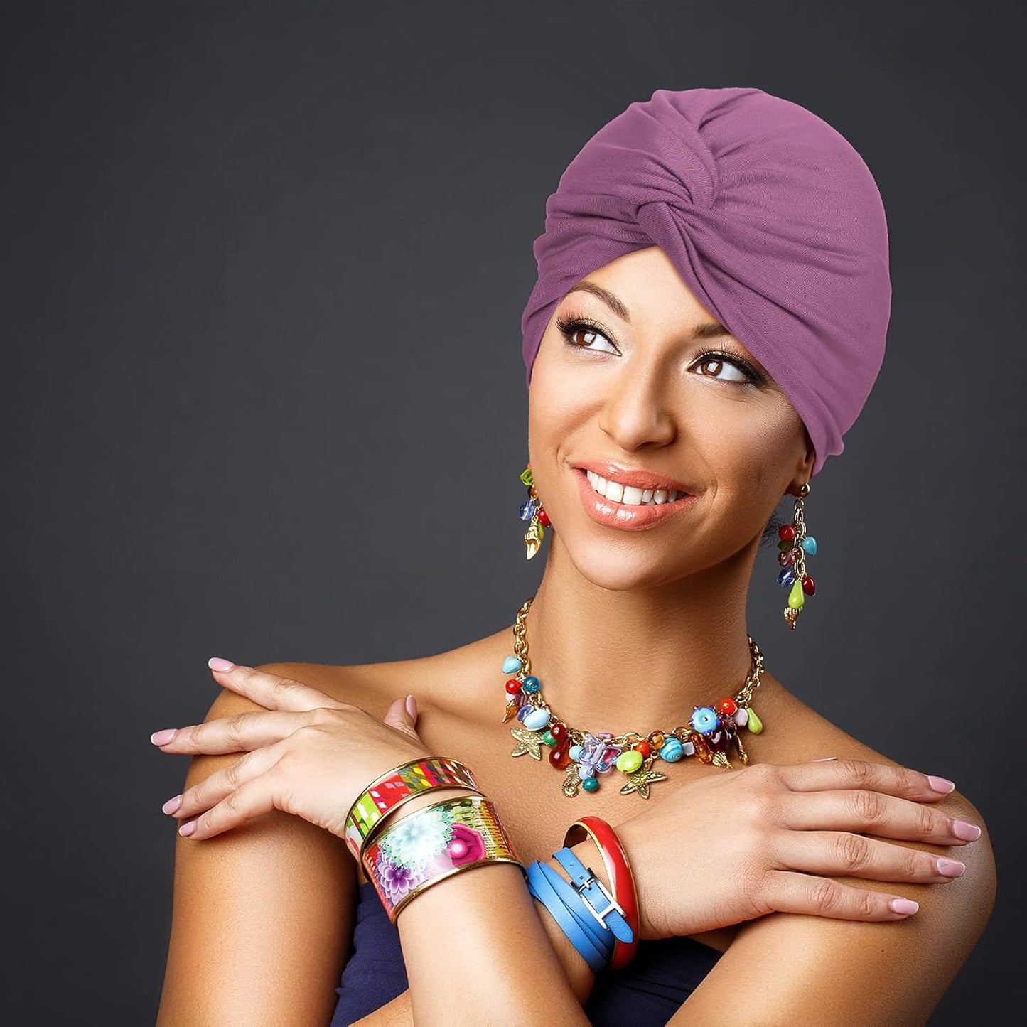 SATINIOR 4 Pieces Turbans for Women Soft Pre Tied Knot Fashion Pleated Cancer Turban Cap Chemo Headwrap Sleep Hat, 4 Colors