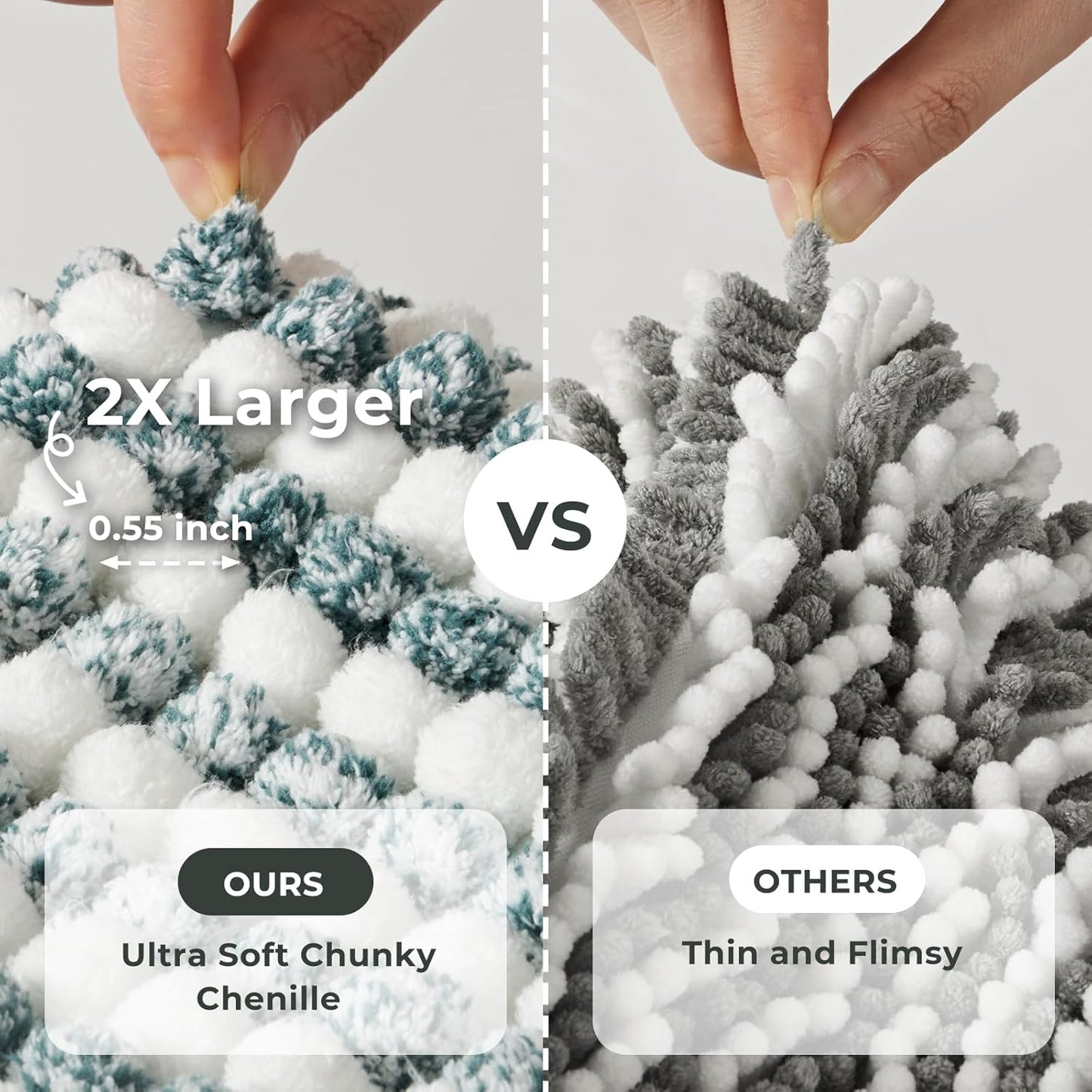 FRESHMINT Chunky Ombre Chenille Bathroom Rug 20"x32", Water Absorbent Soft Bath Rugs for Bathroom Floor, Thick Non Slip Bath Mat Washable Quick Dry Shower Mats, Aqua Blue and White