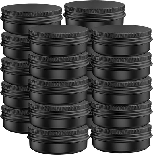 20 Pcs 2 Ounce Aluminum Tin Jars Containers Leak Proof Cosmetic Tin Jars Containers Round Screw Lids for Cosmetic, Salves, Balms, Lip Balm or Others, 60mL Black
