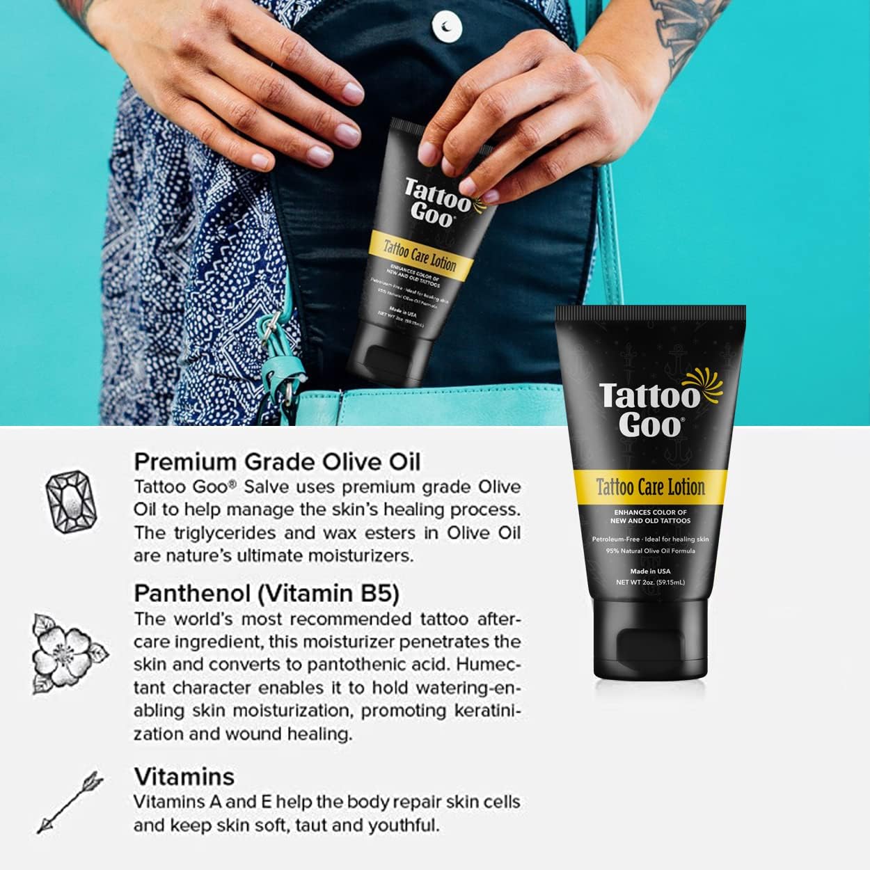 Tattoo Goo Aftercare Kit Includes Antimicrobial Soap, Balm, and Lotion, Tattoo Care for Color Enhancement + Quick Healing - Cruelty-Free, Petroleum-Free, Tattoo Artist Gifts (3 Piece Set)
