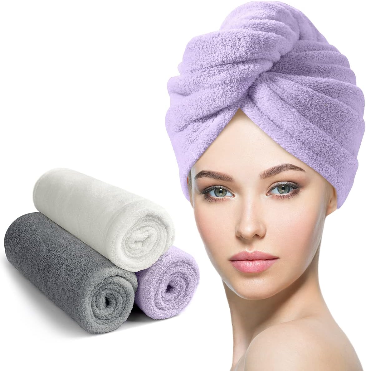 YFONG Larger Microfiber Hair Towel Wrap for Women, Purple, 30" X 10.2"