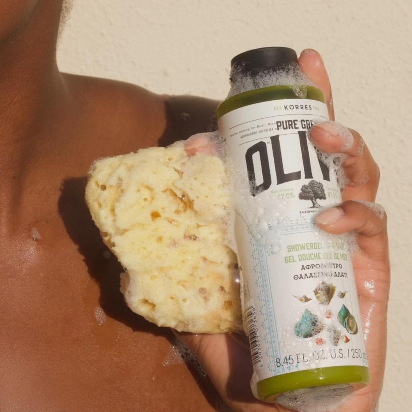 KORRES Olive Oil Shower Gel for Dry Skin, Moisturizing Body Wash Cleanser Made with Pure Greek Olive Oil, Hydrating and Nourishing Bath Soap for Smooth, Supple Skin, Sea Salt Scented, 8.45 fl oz