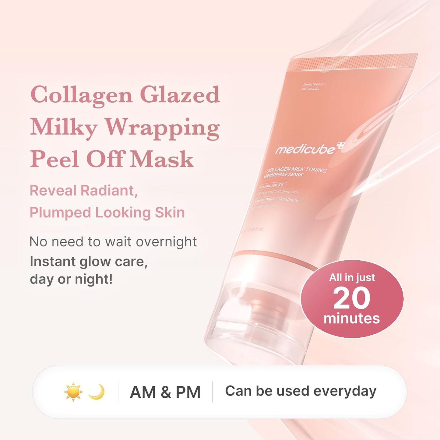 medicube Collagen Glazed Milky Glow Daytime Wrapping Mask | Quick & Easy-to-Peel Mask for Radiance, Hydration & Smooth Texture | Glutathione, Niacinamide, 130Da Collagen for Plumped, Glass Glow Skin