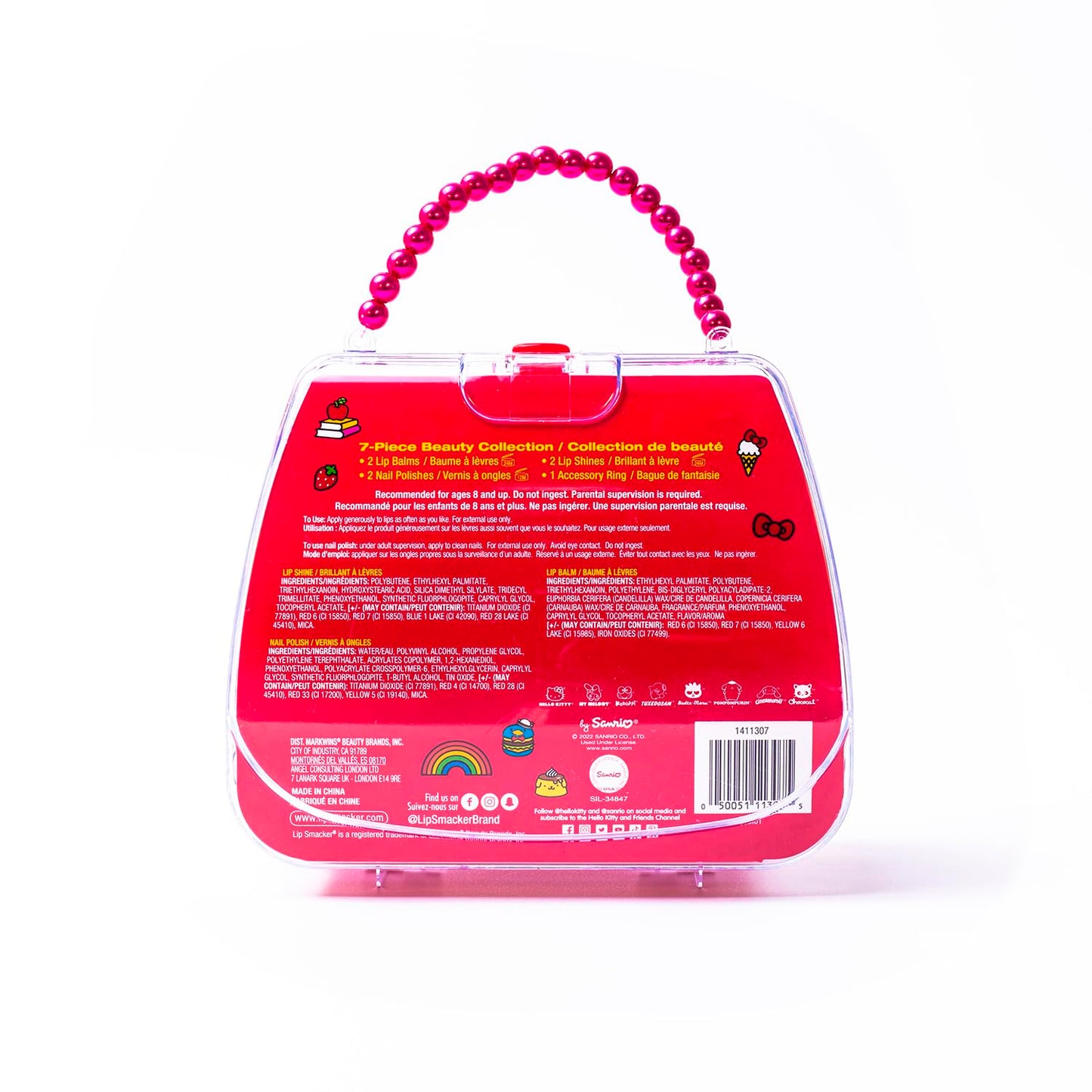 Lip Smacker Hello Kitty Nail Polish & Flavored Lip Balm Makeup Tote - Moisturizing Balms, Colorful Nail Polishes, Sanrio Accessory Ring, Stylish Tote Bag, Perfect Glam Gift for Hello Kitty Lovers