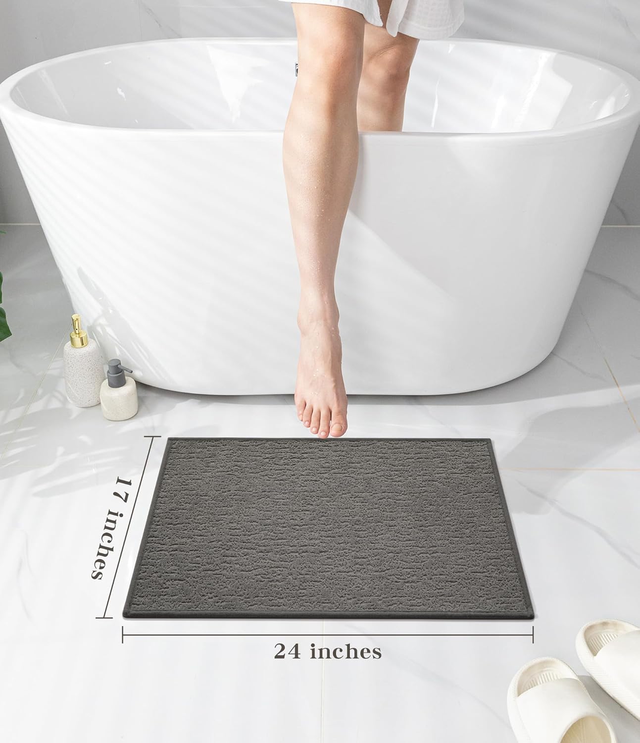 chakme Bathroom Rugs Mat 24x17, Ultra Thin Non Slip Bath Mat Small Quick Dry Absorbent Bath Mat for Bathroom Floor, (Grey, 24"x17")