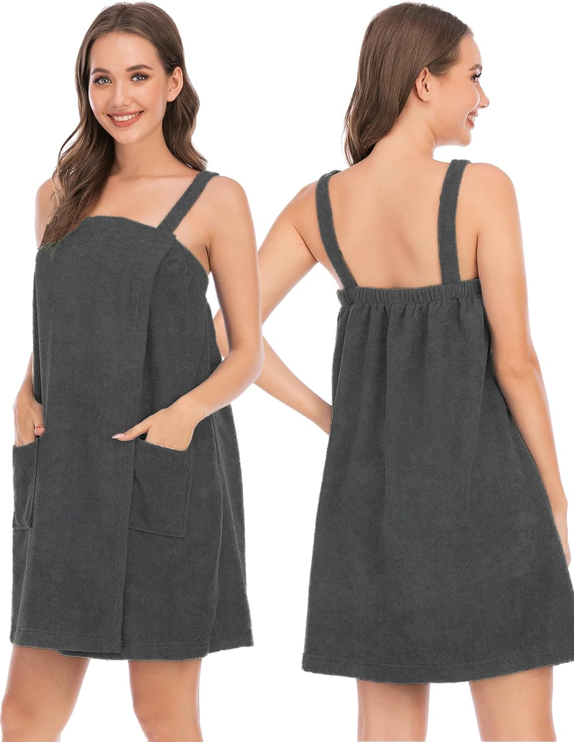 Veseacky Women Bath Wrap Towel for Womens Shower with Pocket Adjustable Spa Robe & Facial Headband